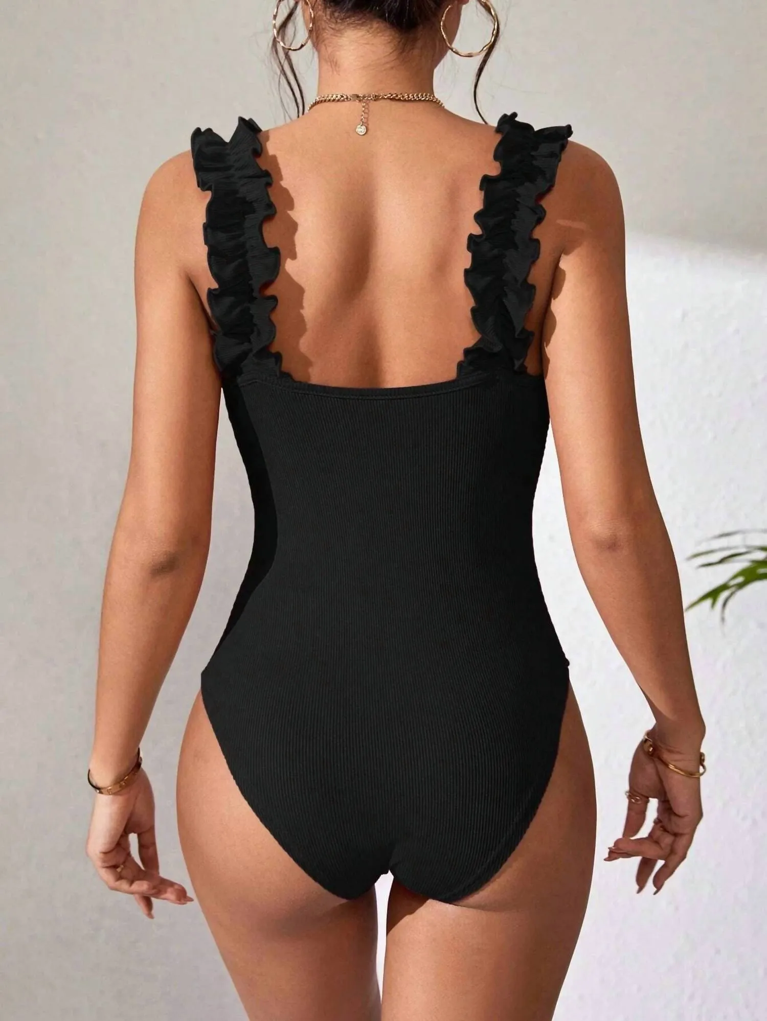 Knitted Suspender Sleeveless Bodysuit In Black
