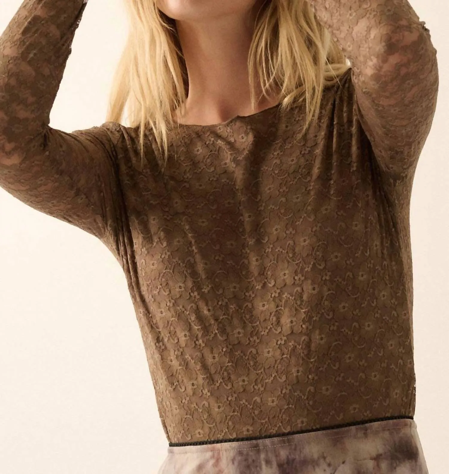 Lace Woven Bodysuit In Brown