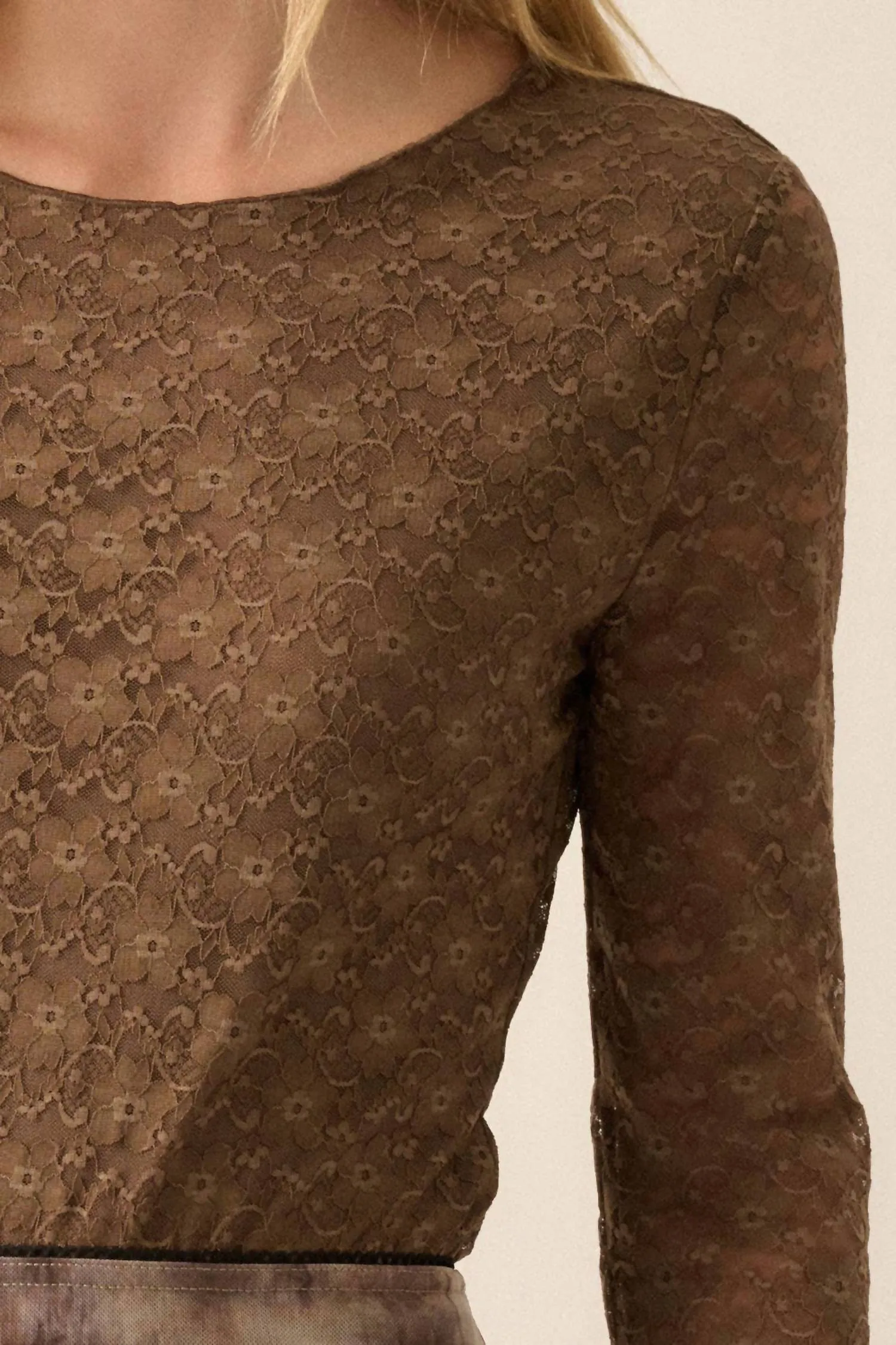 Lace Woven Bodysuit In Brown