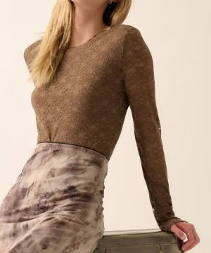 Lace Woven Bodysuit In Brown