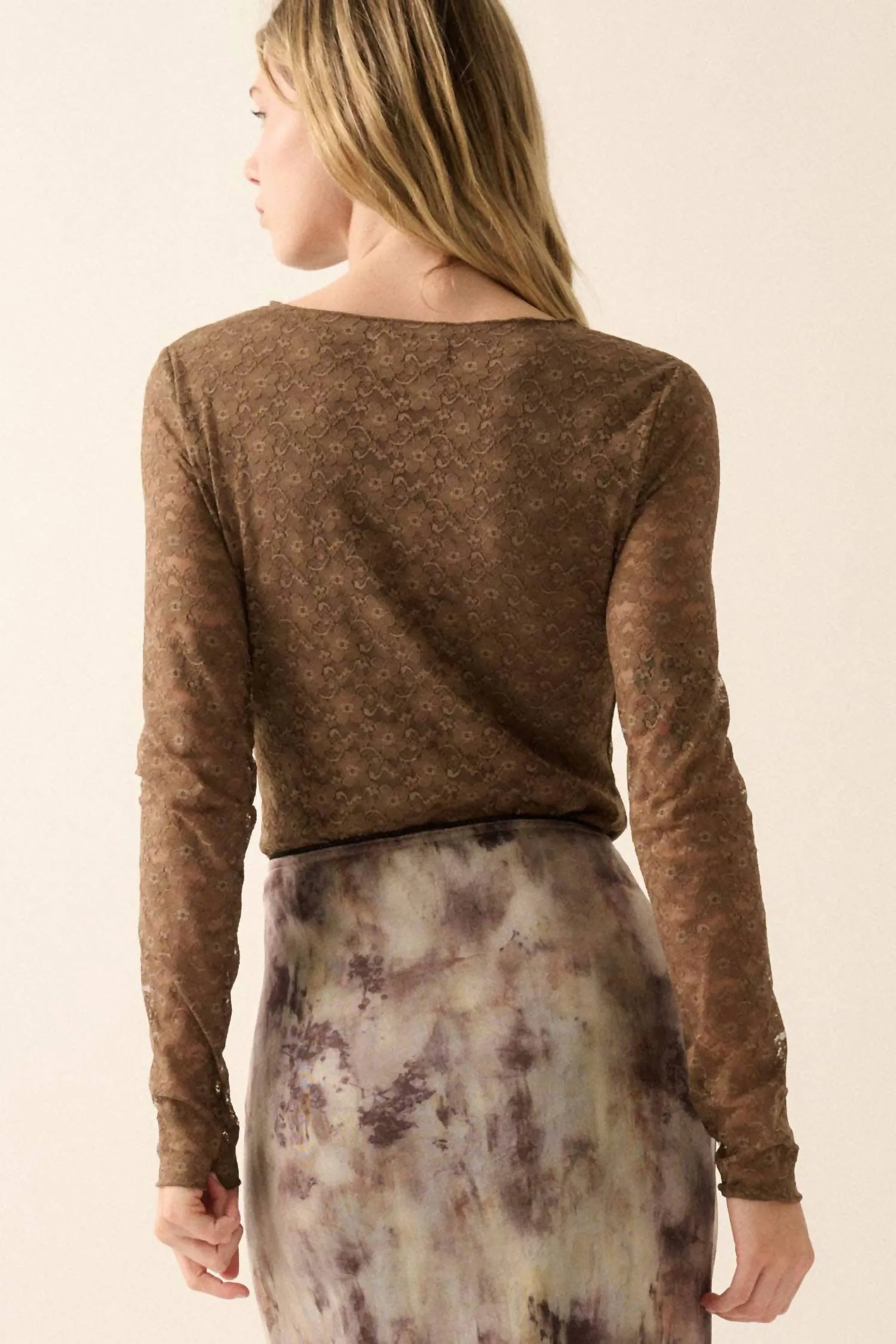 Lace Woven Bodysuit In Brown