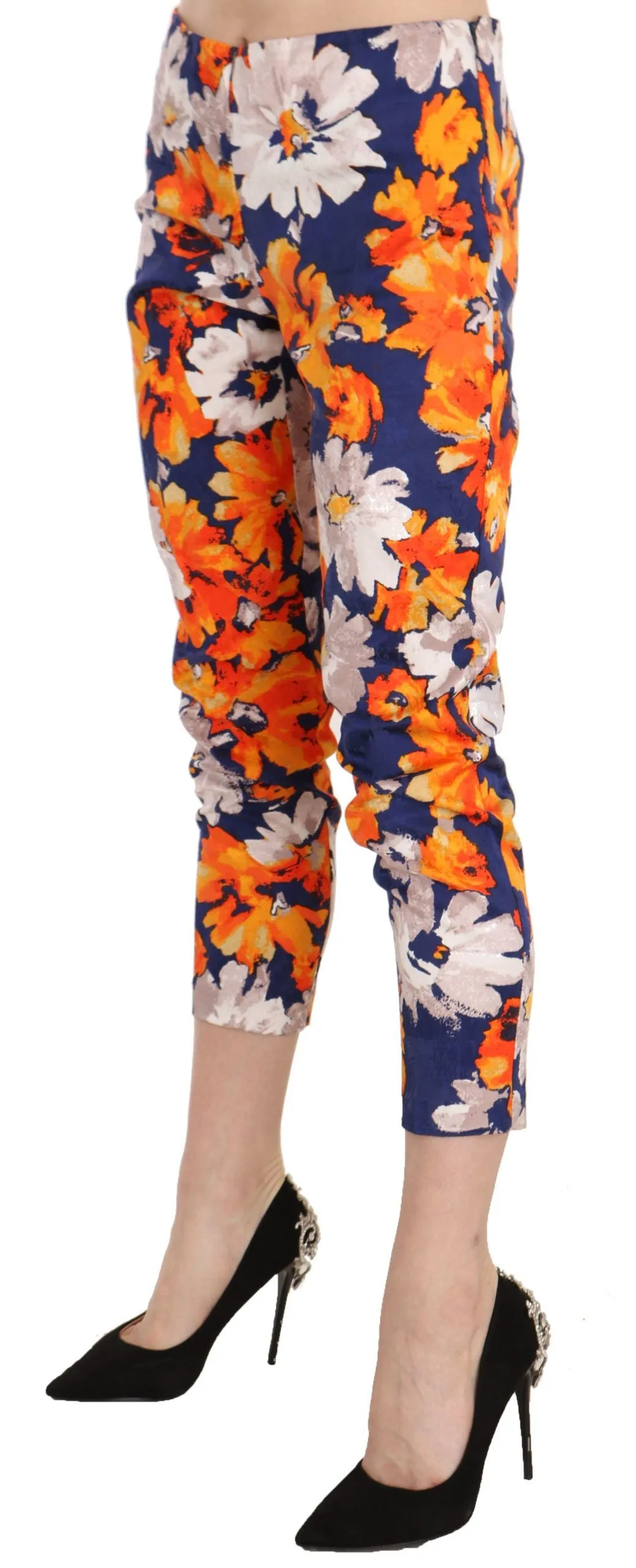 LANACAPRINA  Floral Print Skinny Slim Fit Trousers Women's Pants