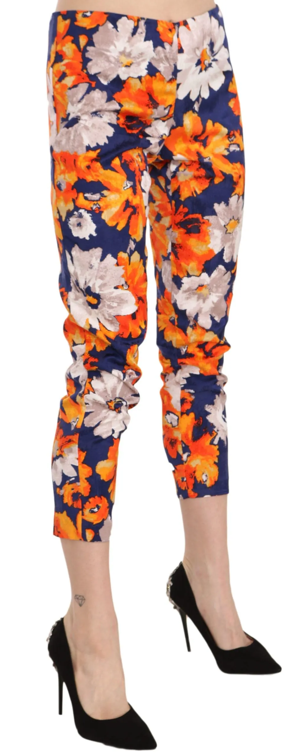 LANACAPRINA  Floral Print Skinny Slim Fit Trousers Women's Pants