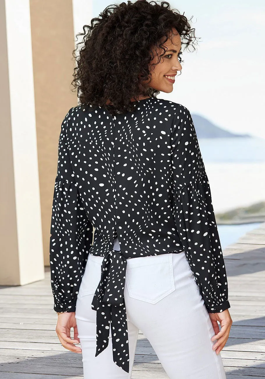 LASCANA Women's Dot Print Long Sleeve Blouse