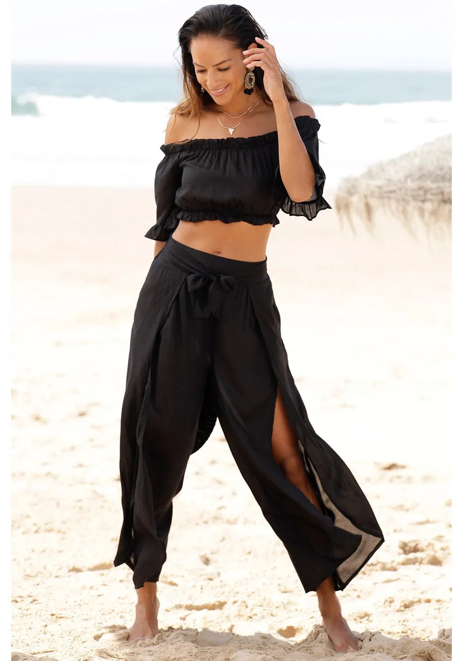 LASCANA Women's High Slit Wide Leg Pants