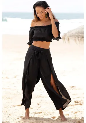 LASCANA Women's High Slit Wide Leg Pants
