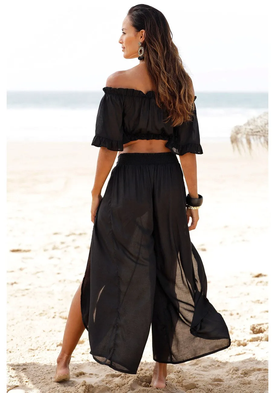 LASCANA Women's High Slit Wide Leg Pants