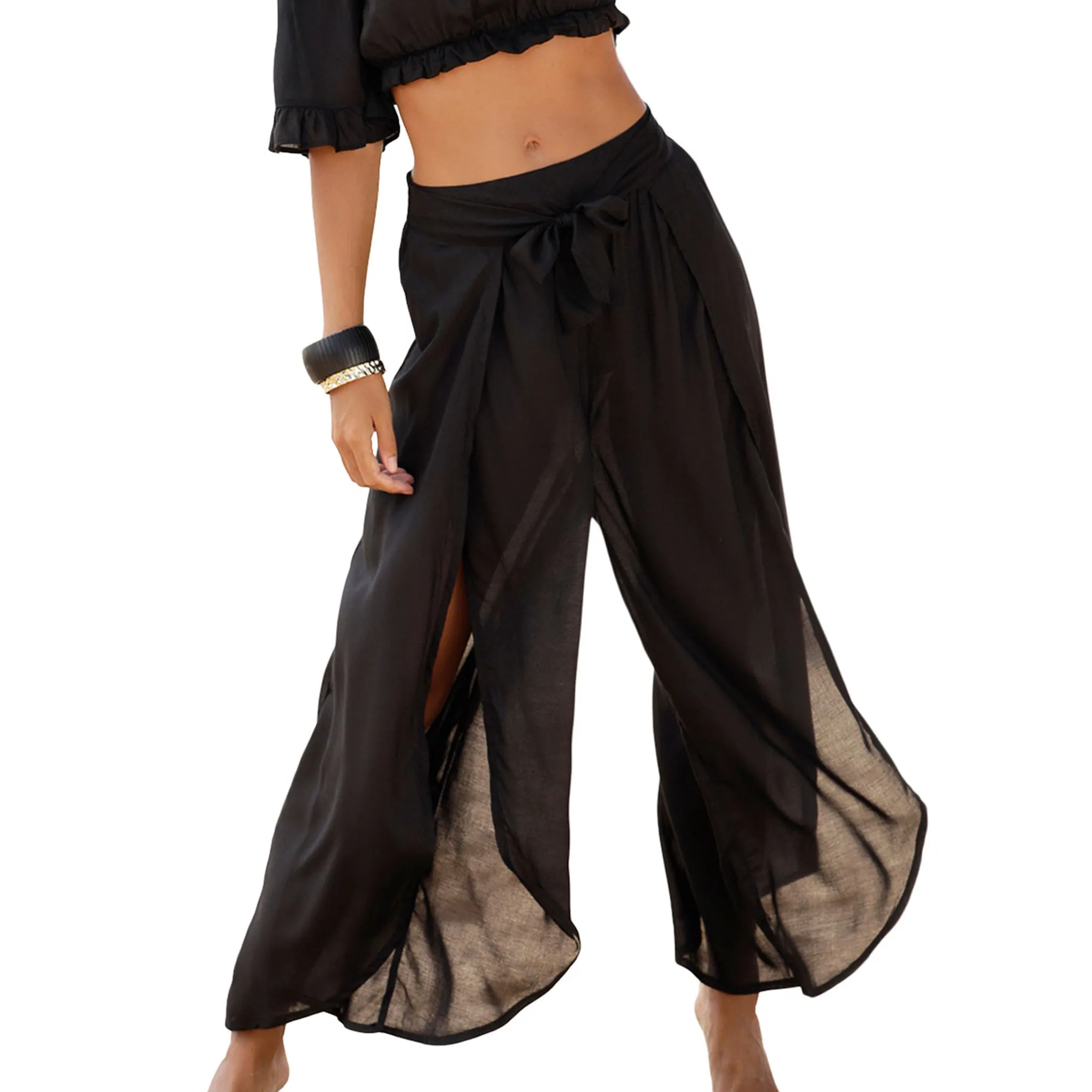 LASCANA Women's High Slit Wide Leg Pants