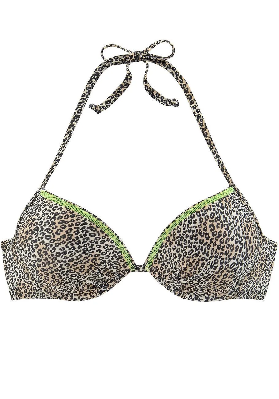 LASCANA Women's Leopard Push Up Bikini Top