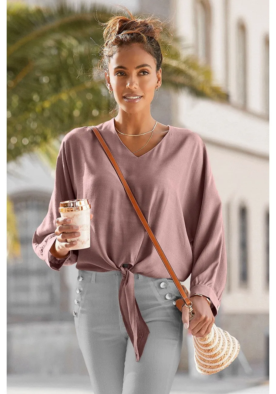 LASCANA Women's Tie Front V-Neck Blouse