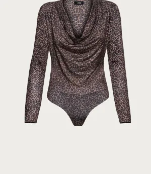 Levi Cowl Bodysuit In Vintage Leopard