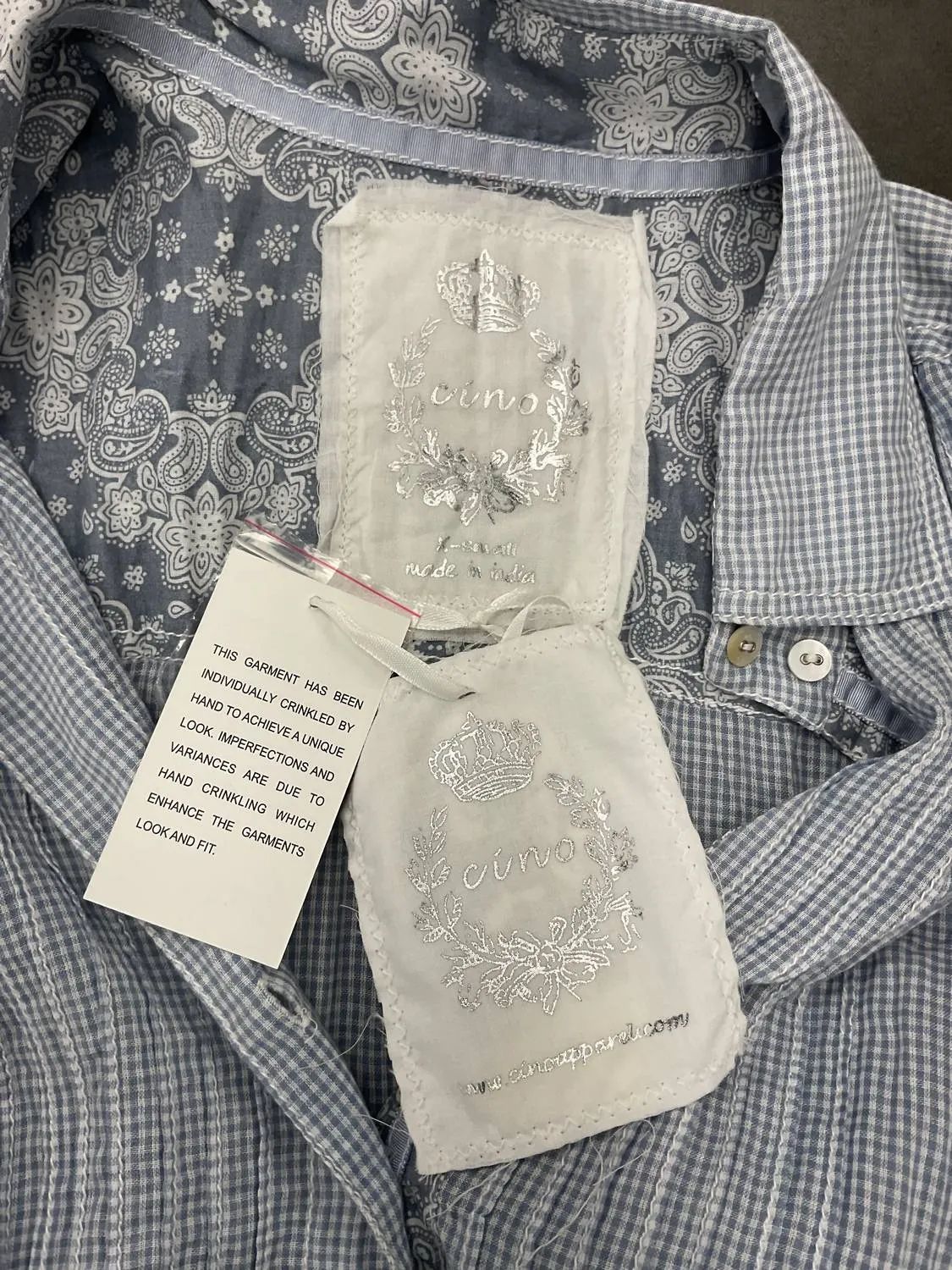 Light Blue Mini Check Cotton Shirt