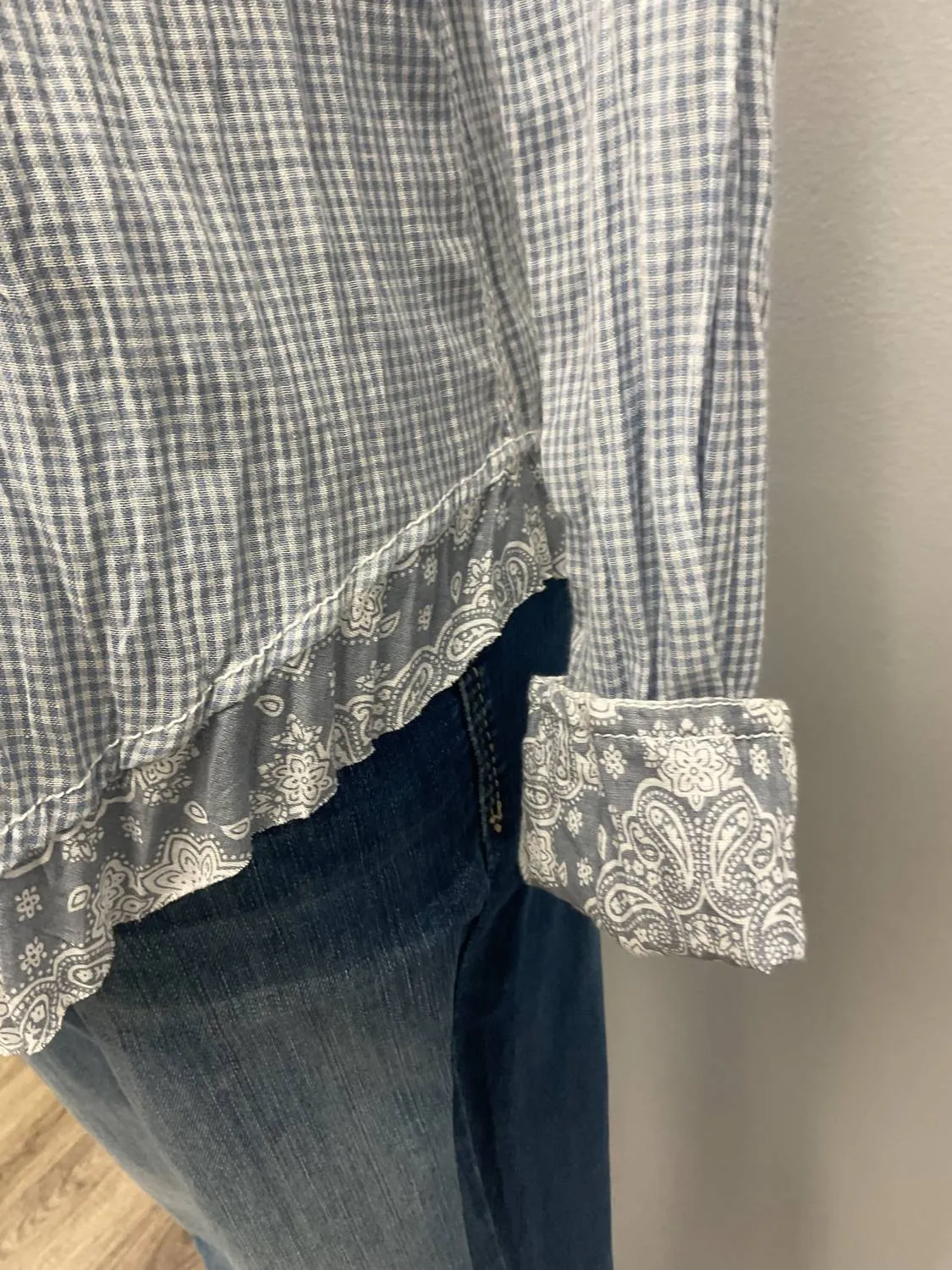 Light Blue Mini Check Cotton Shirt