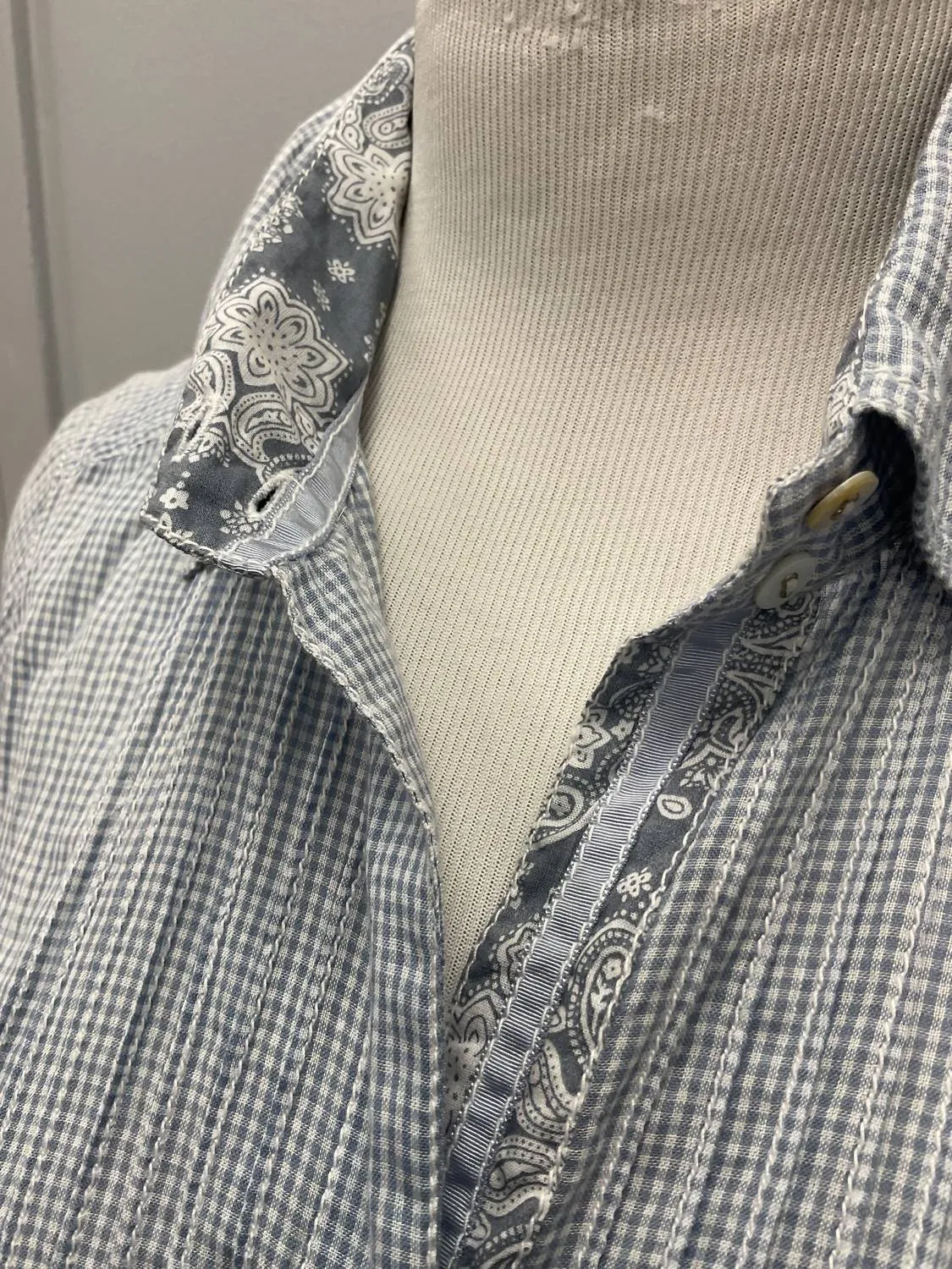 Light Blue Mini Check Cotton Shirt