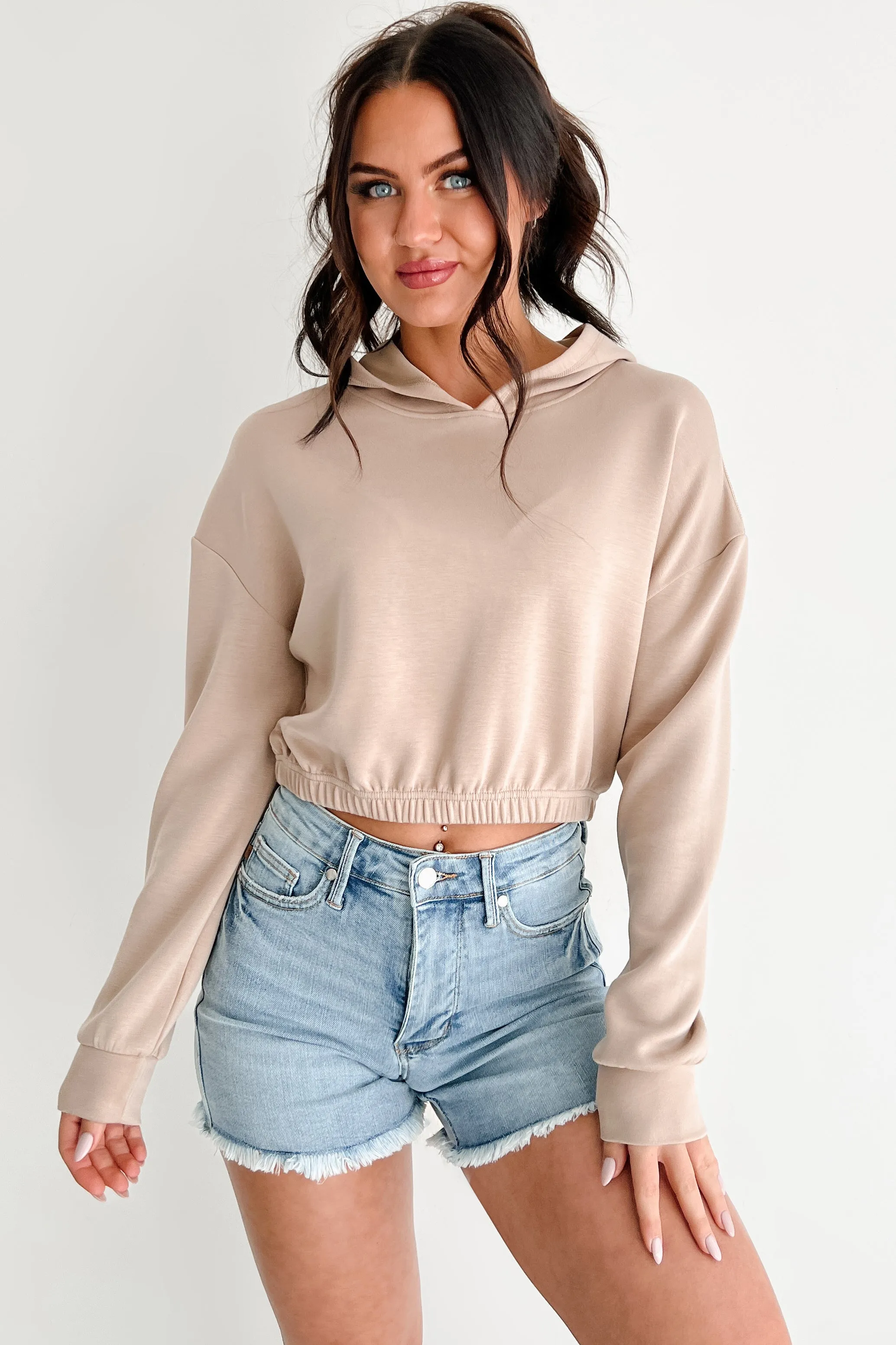 Living In Peace Cropped Hoodie (Taupe)