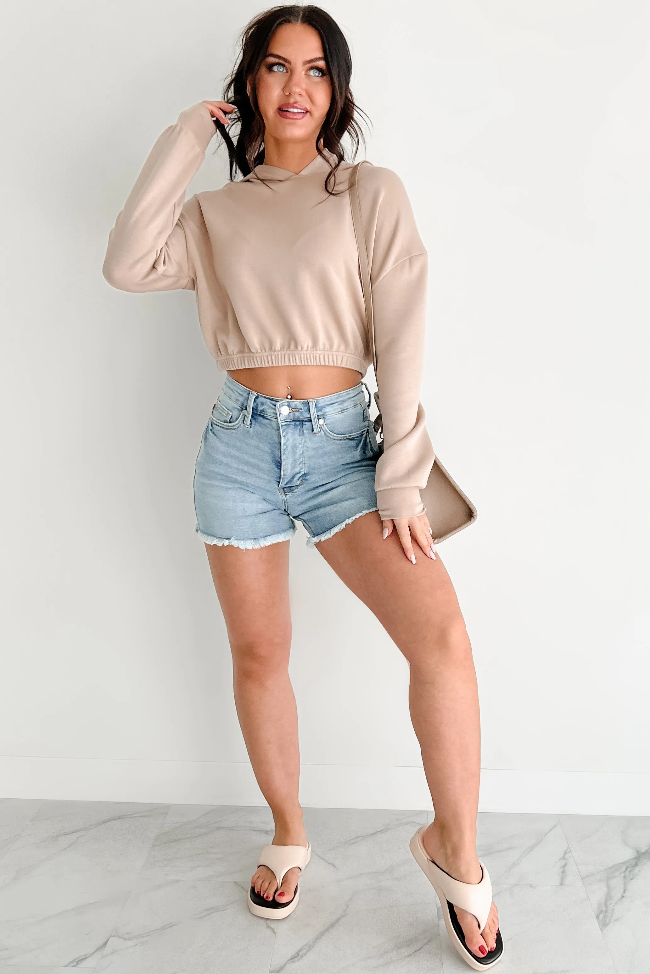 Living In Peace Cropped Hoodie (Taupe)