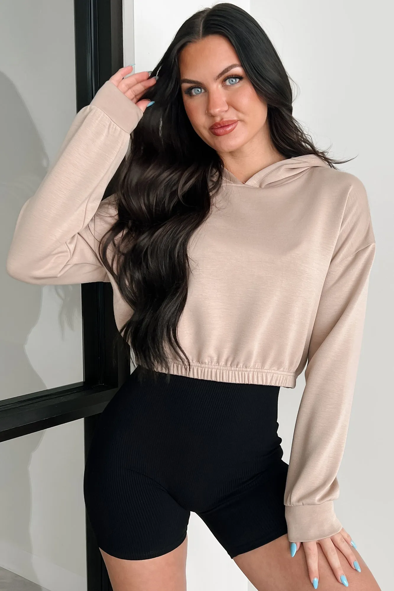 Living In Peace Cropped Hoodie (Taupe)