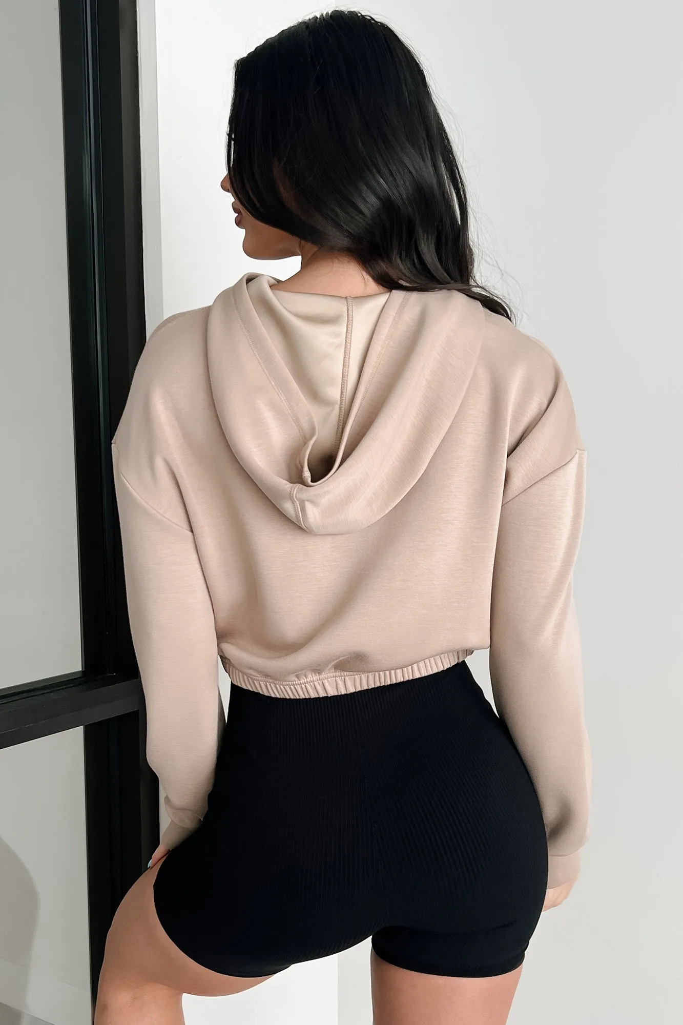 Living In Peace Cropped Hoodie (Taupe)
