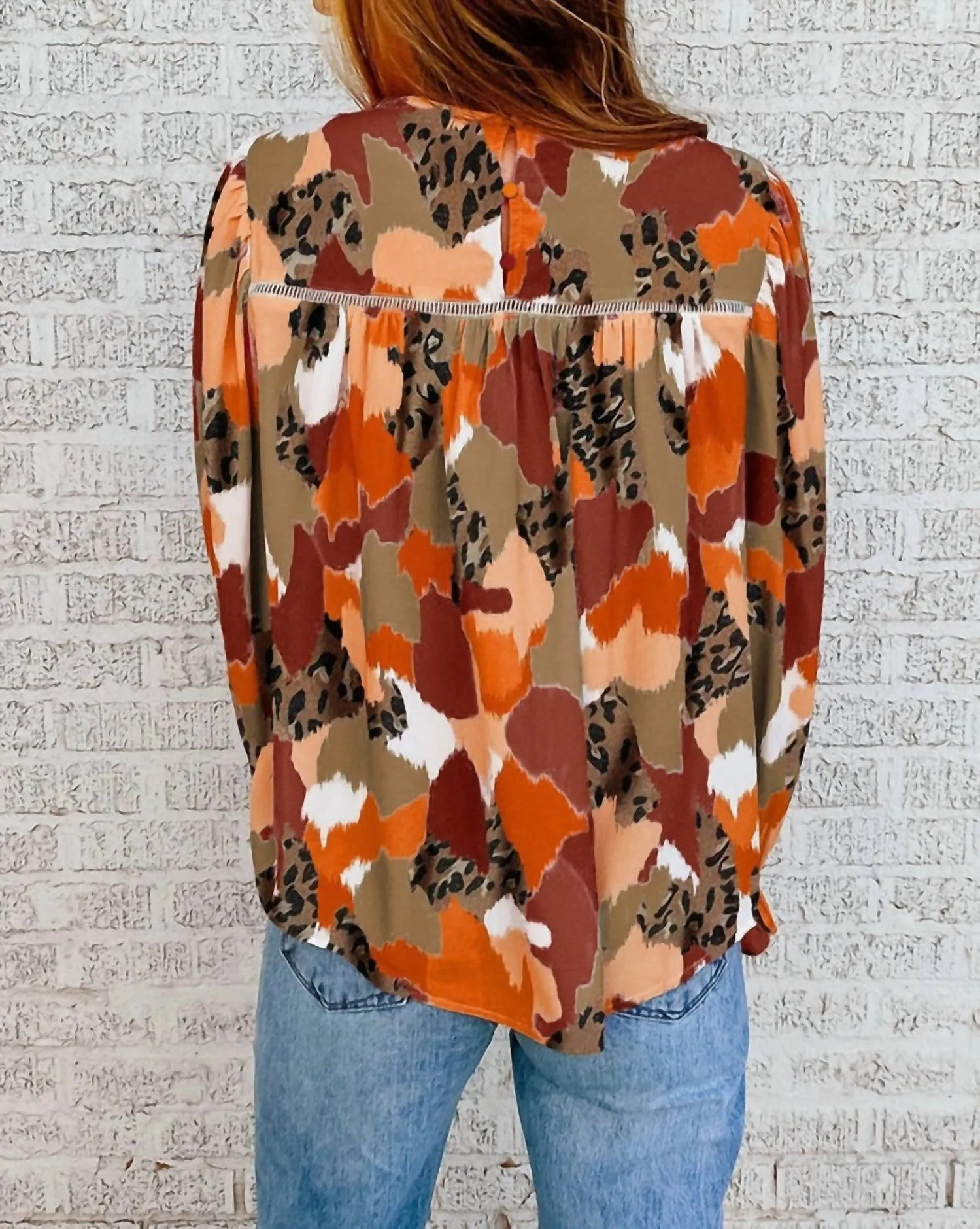 Long Sleeve Blouse In Brown
