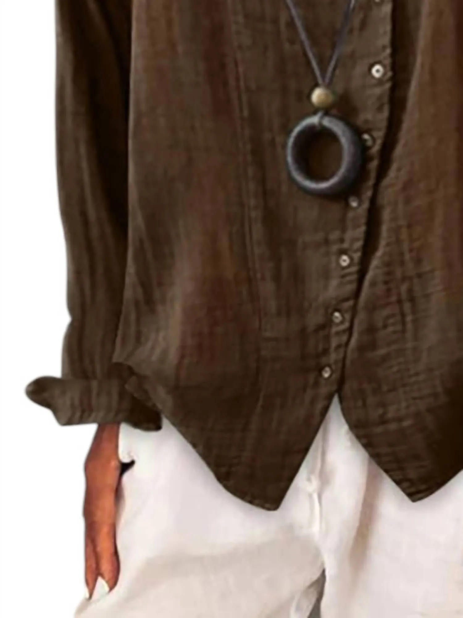 Long Sleeve Button Down Blouse In Brown