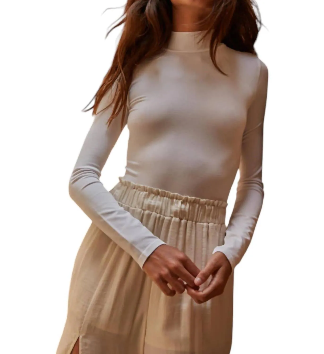 Long Sleeve Mock Neck Bodysuit In White