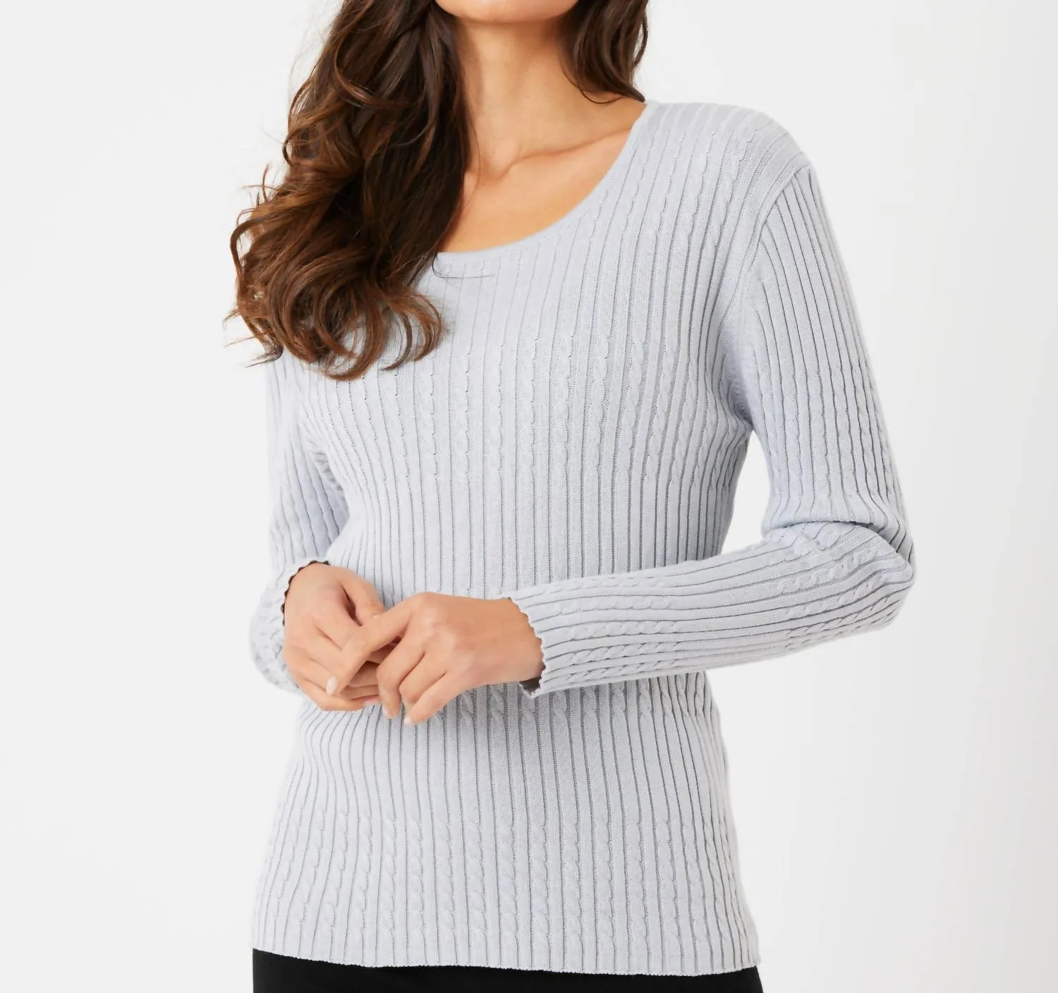 Long Sleeve Round Neck Top In Slate