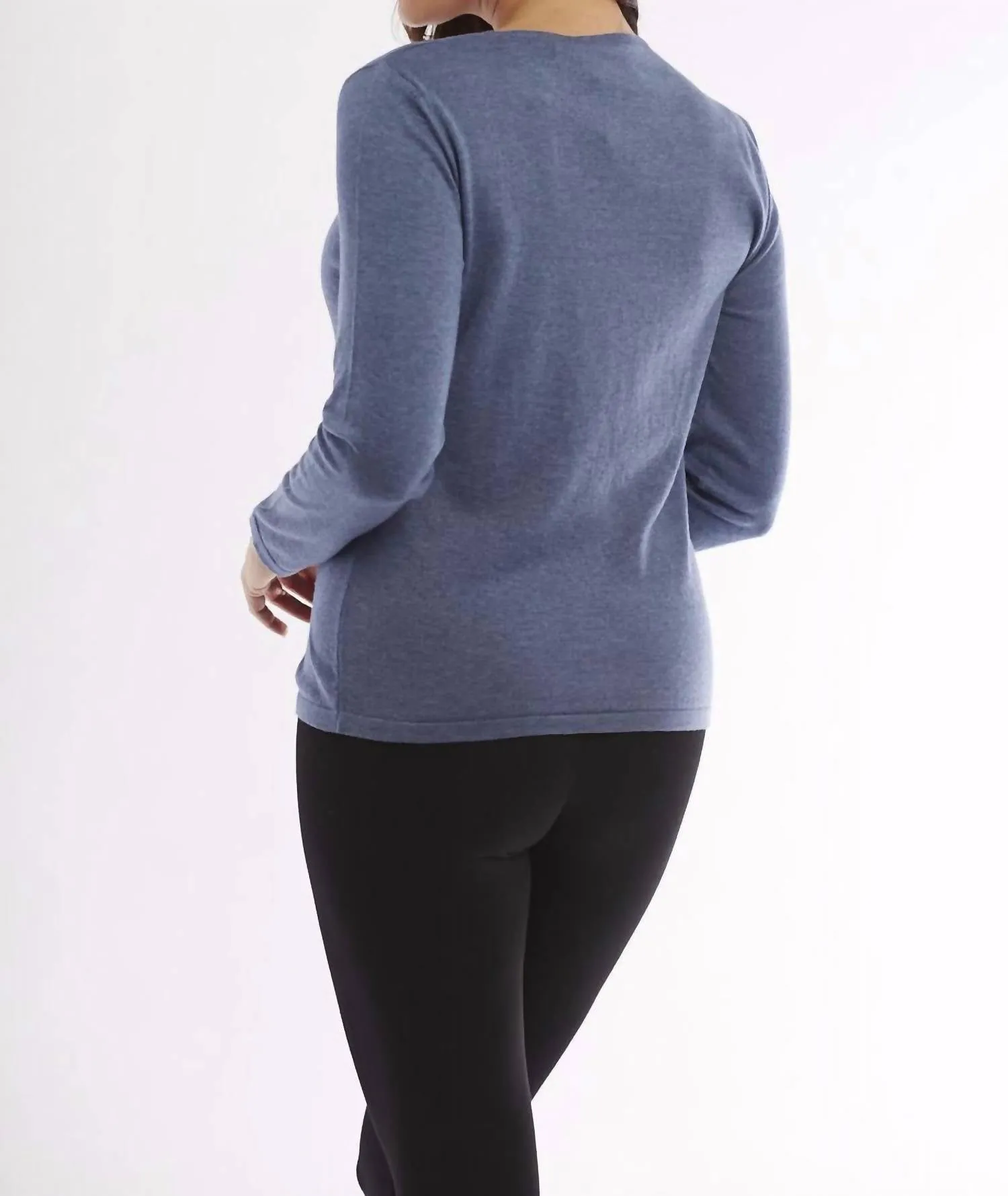 Long Sleeve Scoop Neck Top In Denim