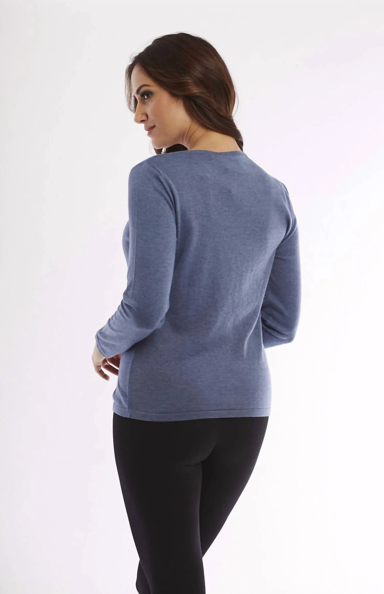 Long Sleeve Scoop Neck Top In Denim