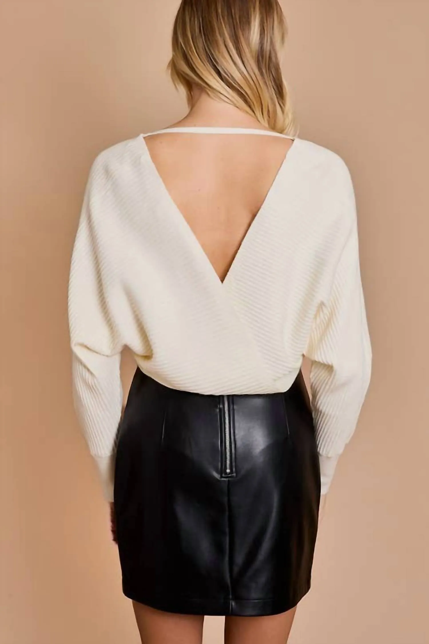Long Sleeve Sweater Bodysuit In Ivory