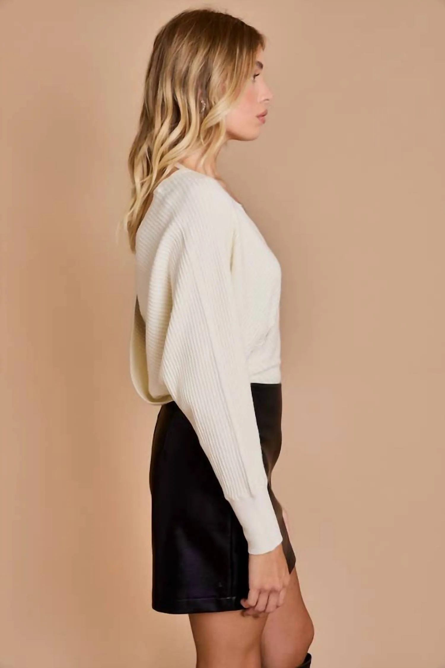 Long Sleeve Sweater Bodysuit In Ivory
