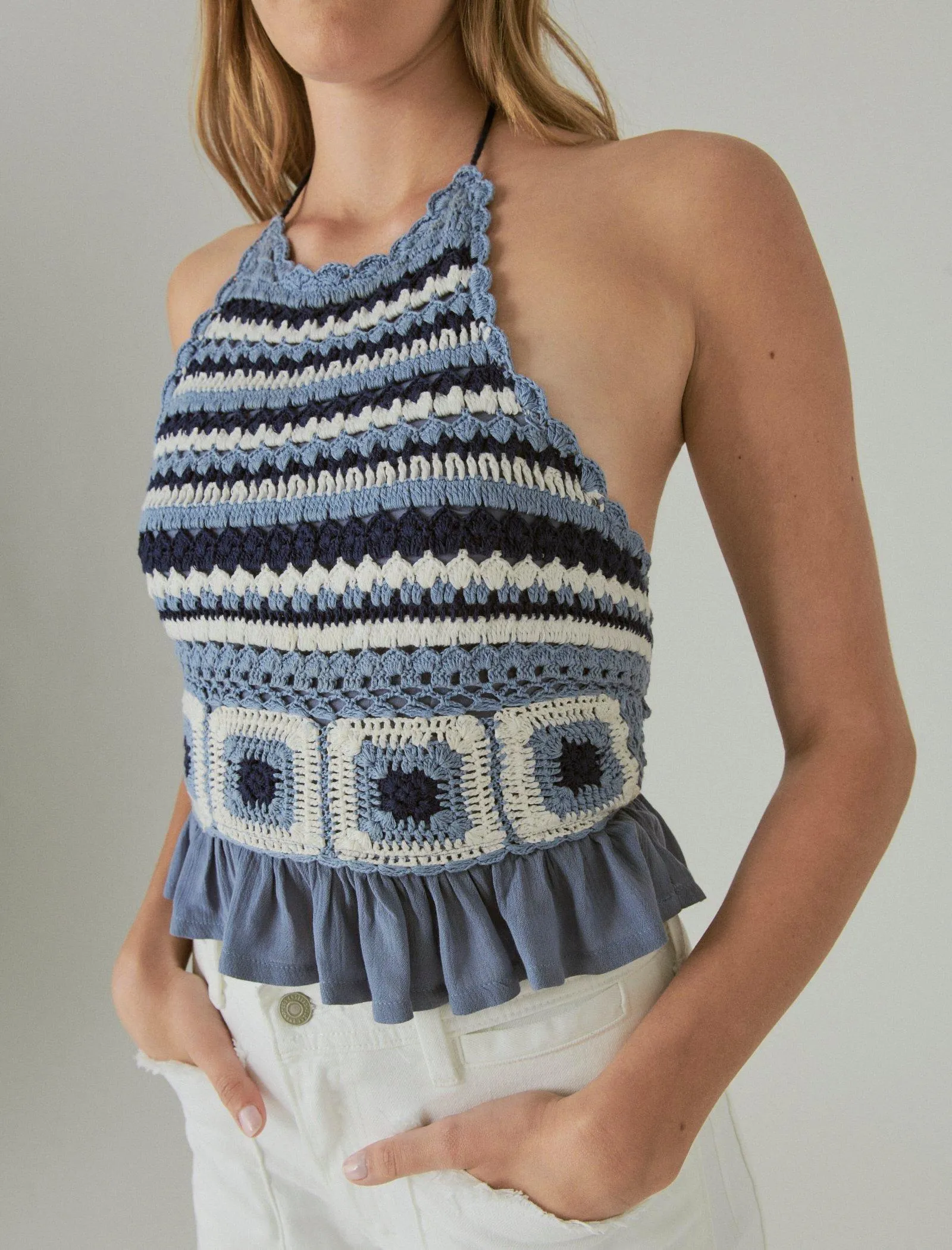 Lucky Brand Womens Crochet Halter Top