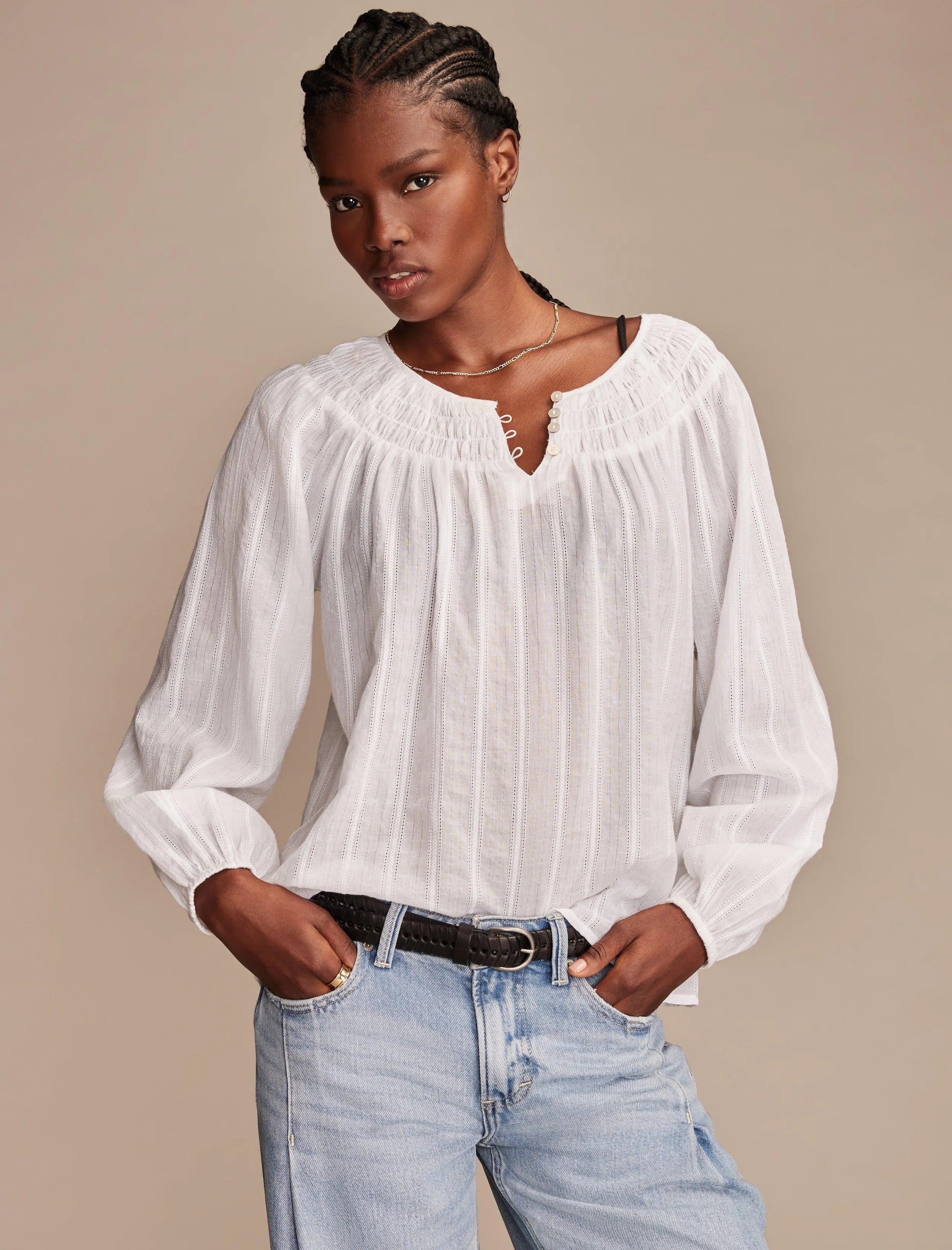 Lucky Brand Women's Easy Smocked Blouse