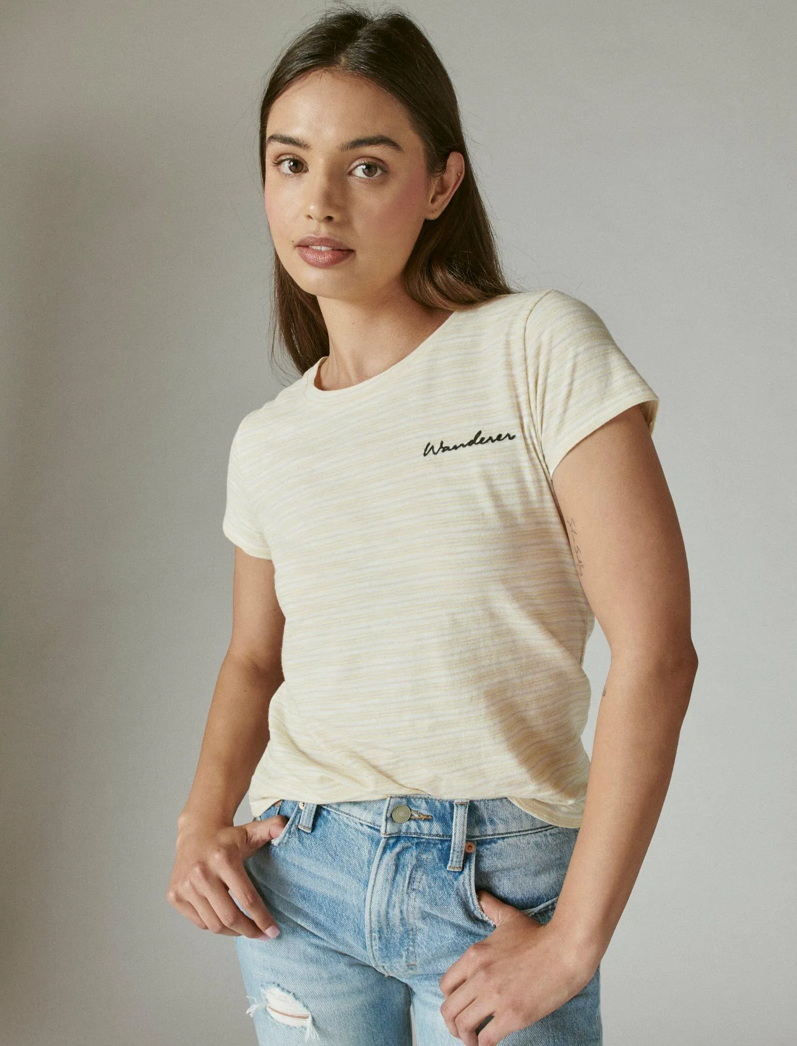 Lucky Brand Women's Striped Baby Tee