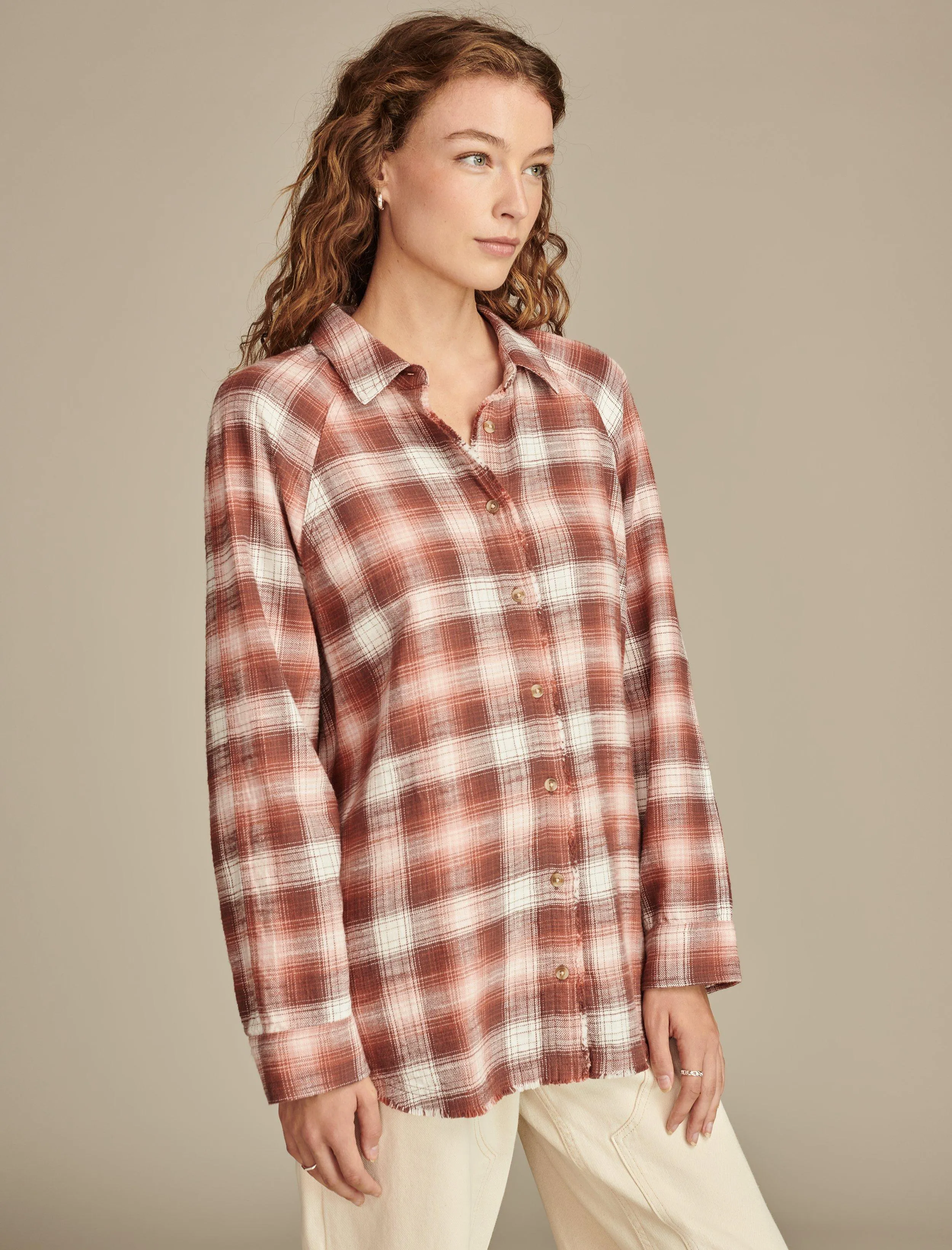 Lucky Brand Womens Tunic Plaid Shirt