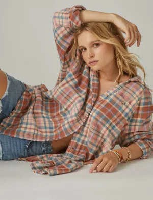Lucky Brand Womens Tunic Plaid Shirt