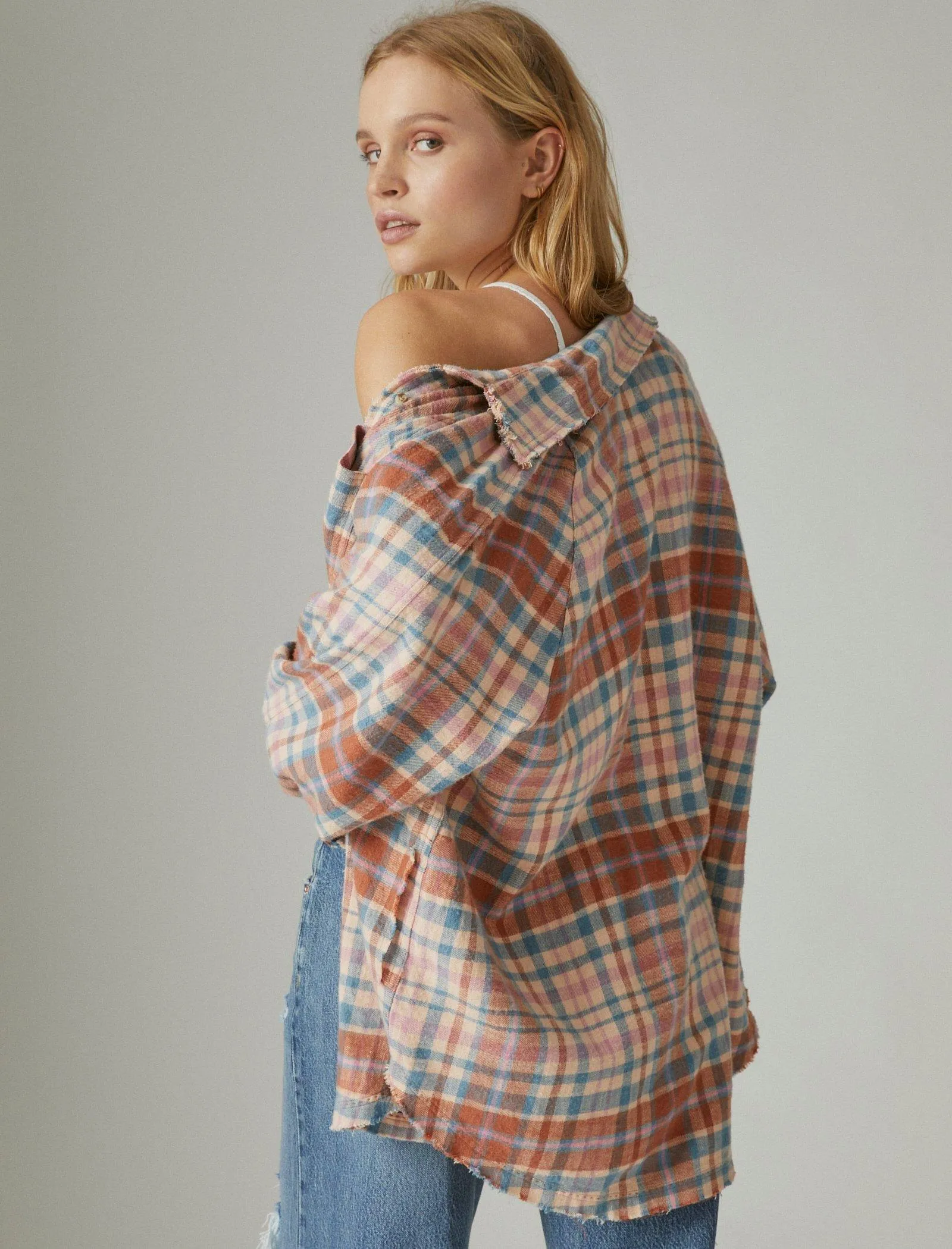 Lucky Brand Womens Tunic Plaid Shirt