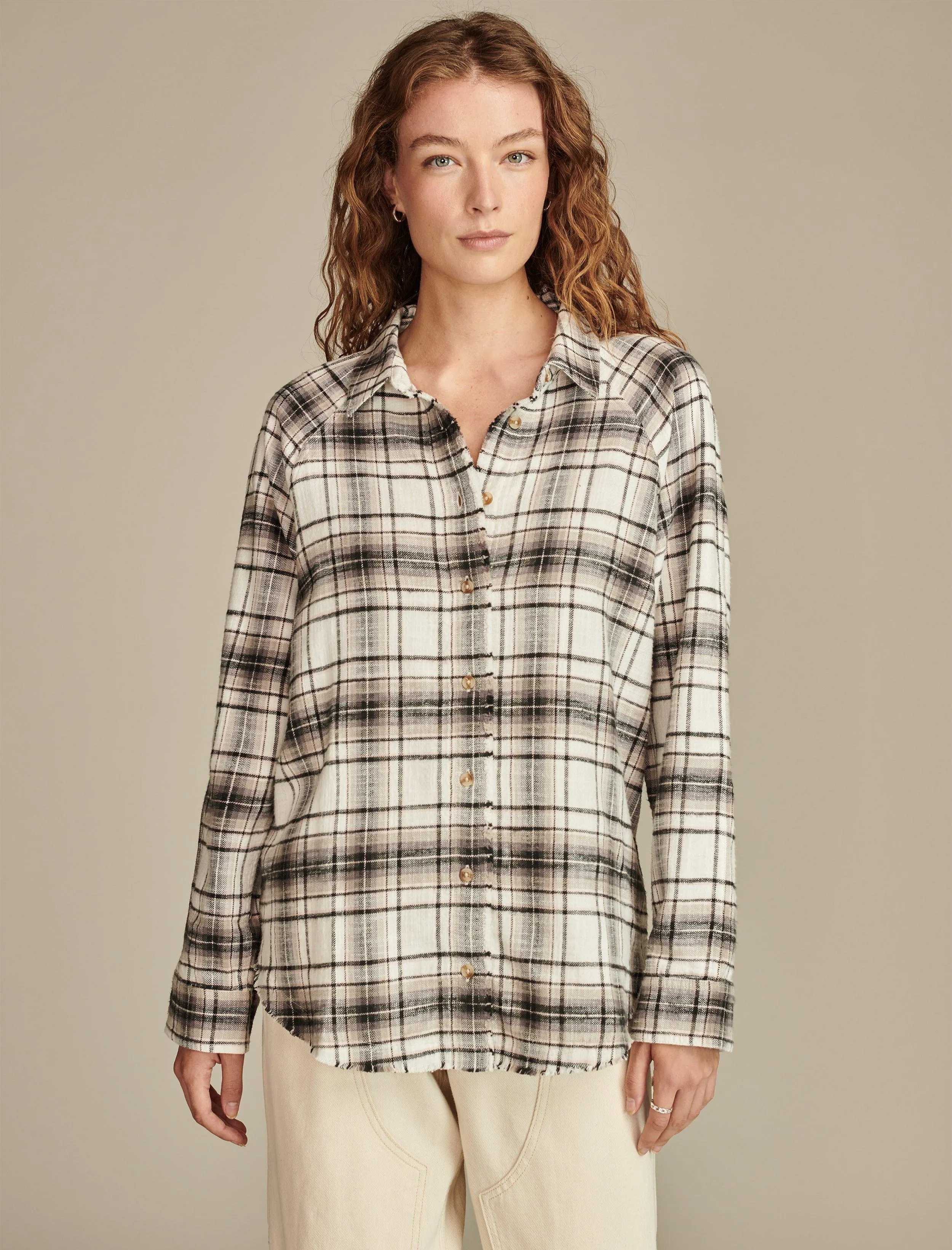 Lucky Brand Womens Tunic Plaid Shirt