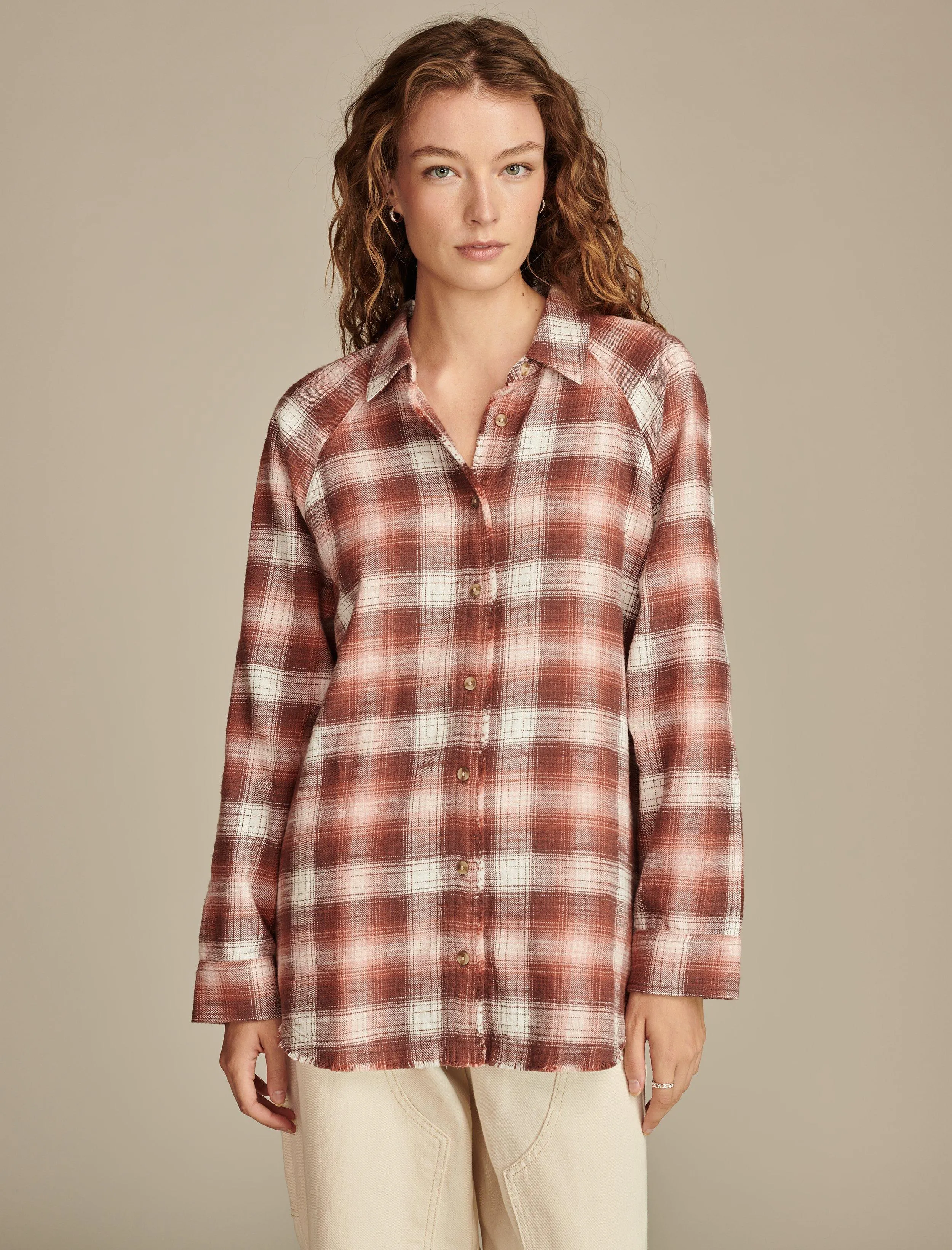 Lucky Brand Womens Tunic Plaid Shirt