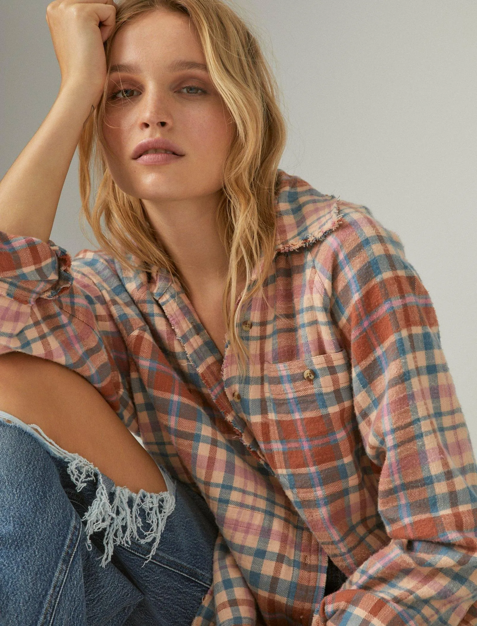 Lucky Brand Womens Tunic Plaid Shirt