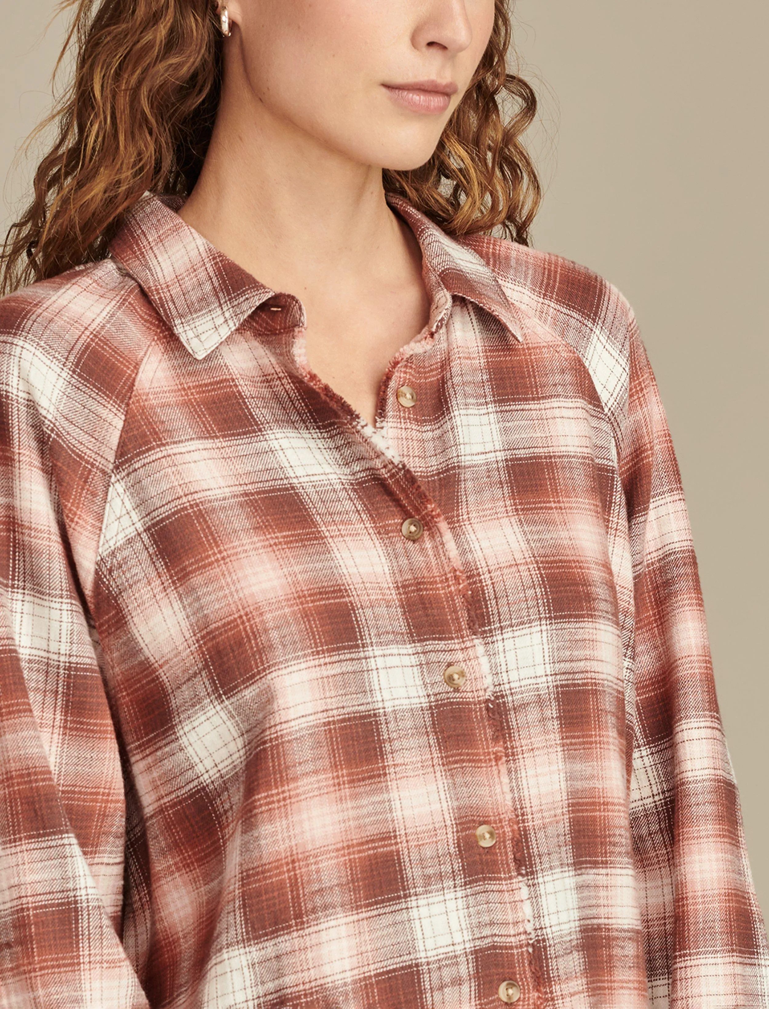 Lucky Brand Womens Tunic Plaid Shirt