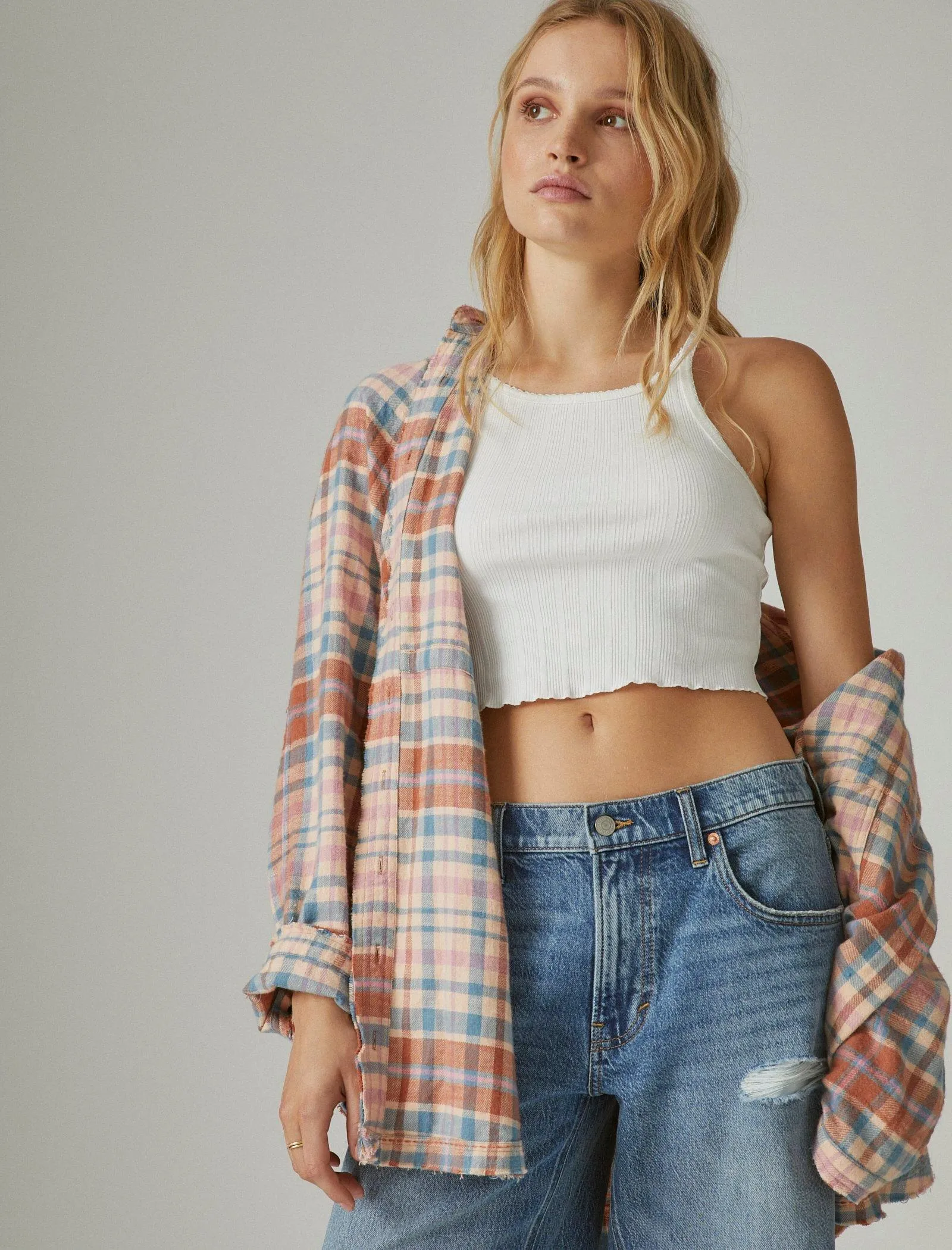 Lucky Brand Womens Tunic Plaid Shirt