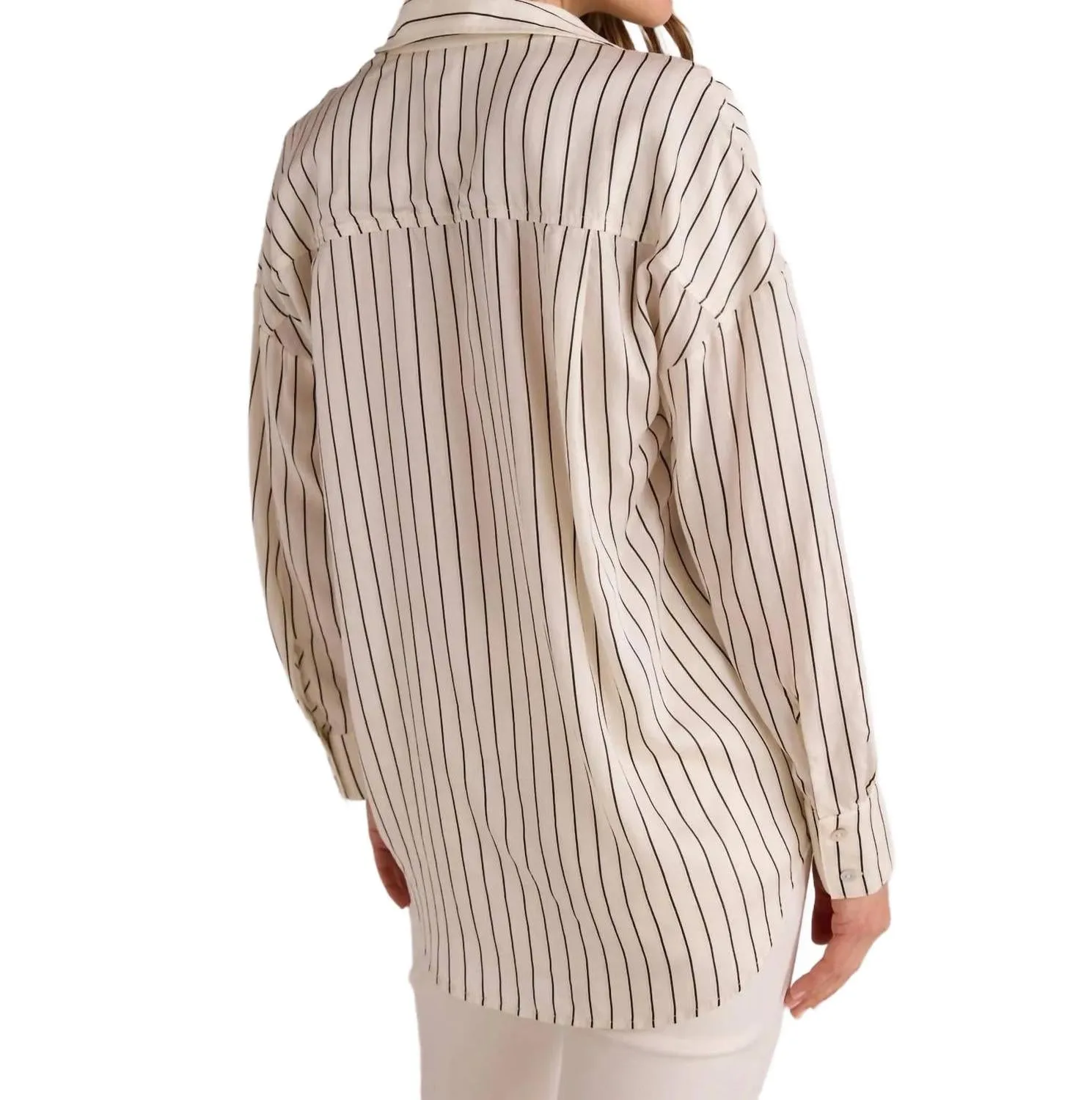 Lurex Stripe Button Down Shirt In Ivory