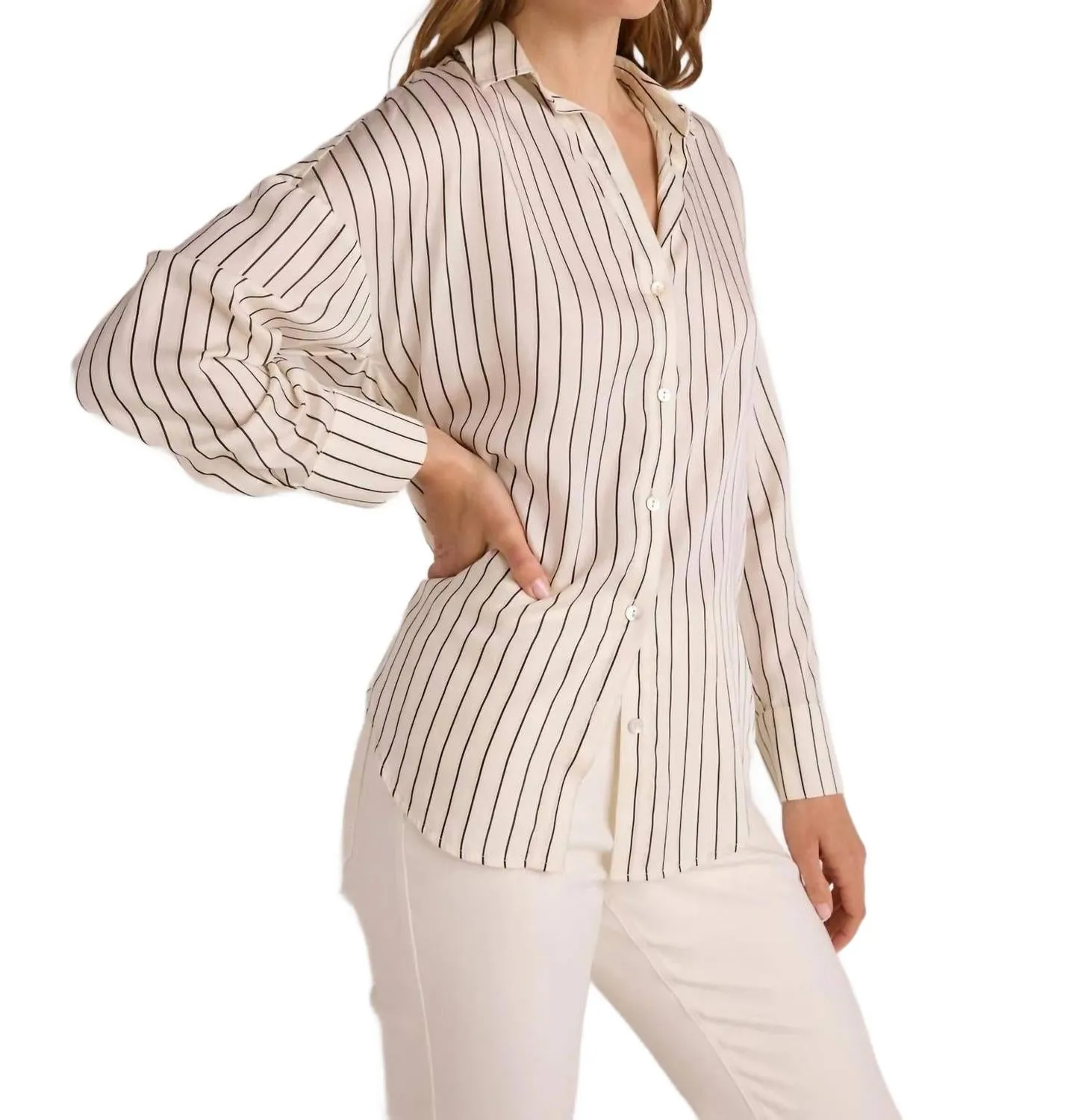 Lurex Stripe Button Down Shirt In Ivory