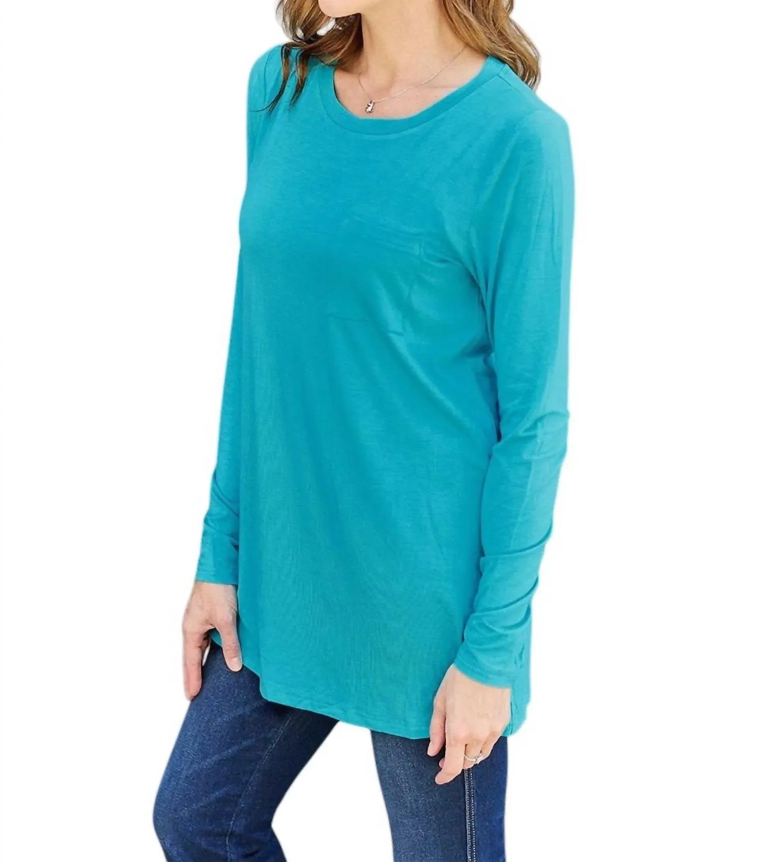 Luxe Long Sleeve Top With Pockets In Azure