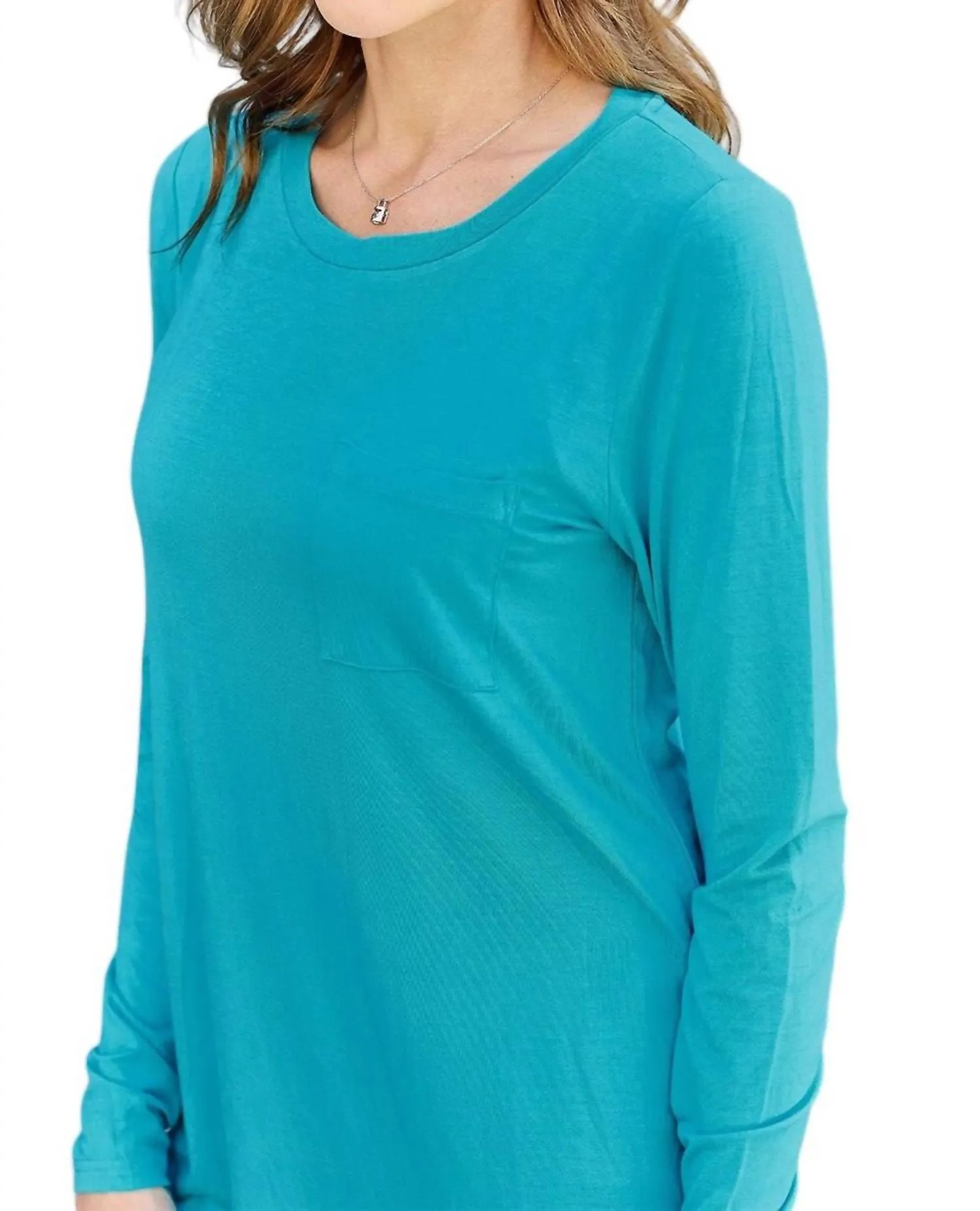 Luxe Long Sleeve Top With Pockets In Azure