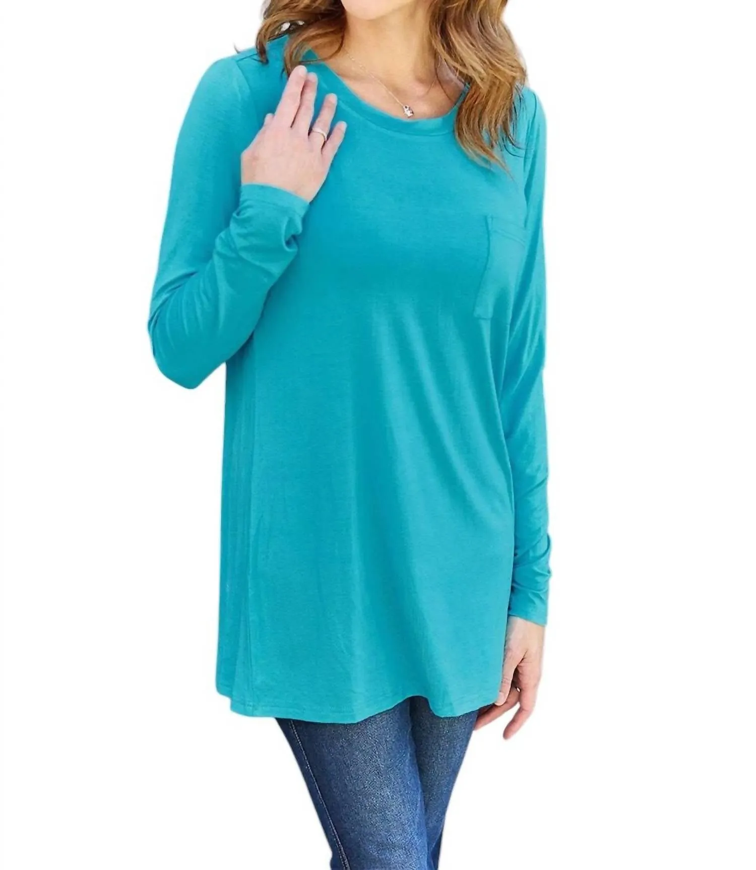 Luxe Long Sleeve Top With Pockets In Azure