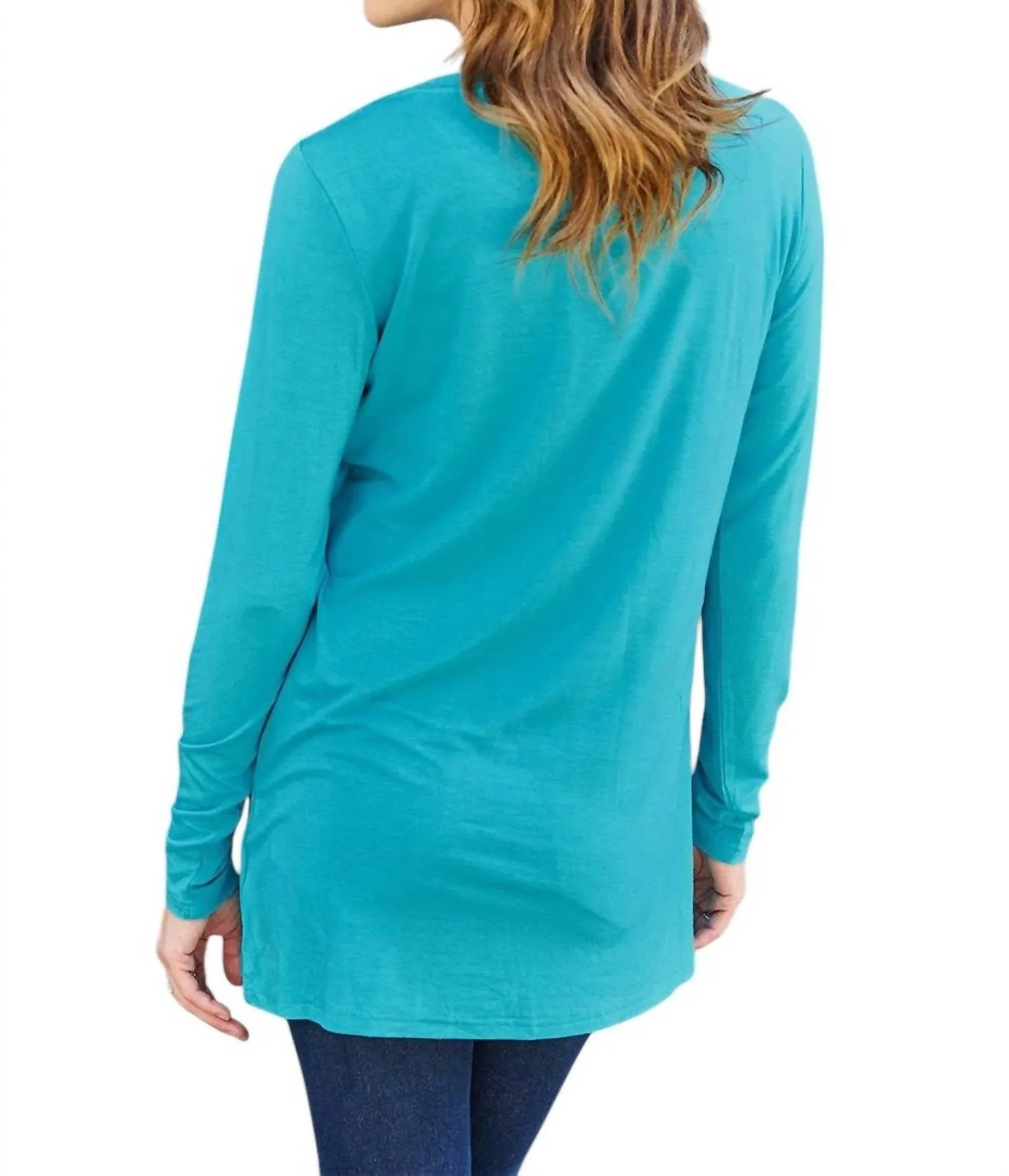Luxe Long Sleeve Top With Pockets In Azure