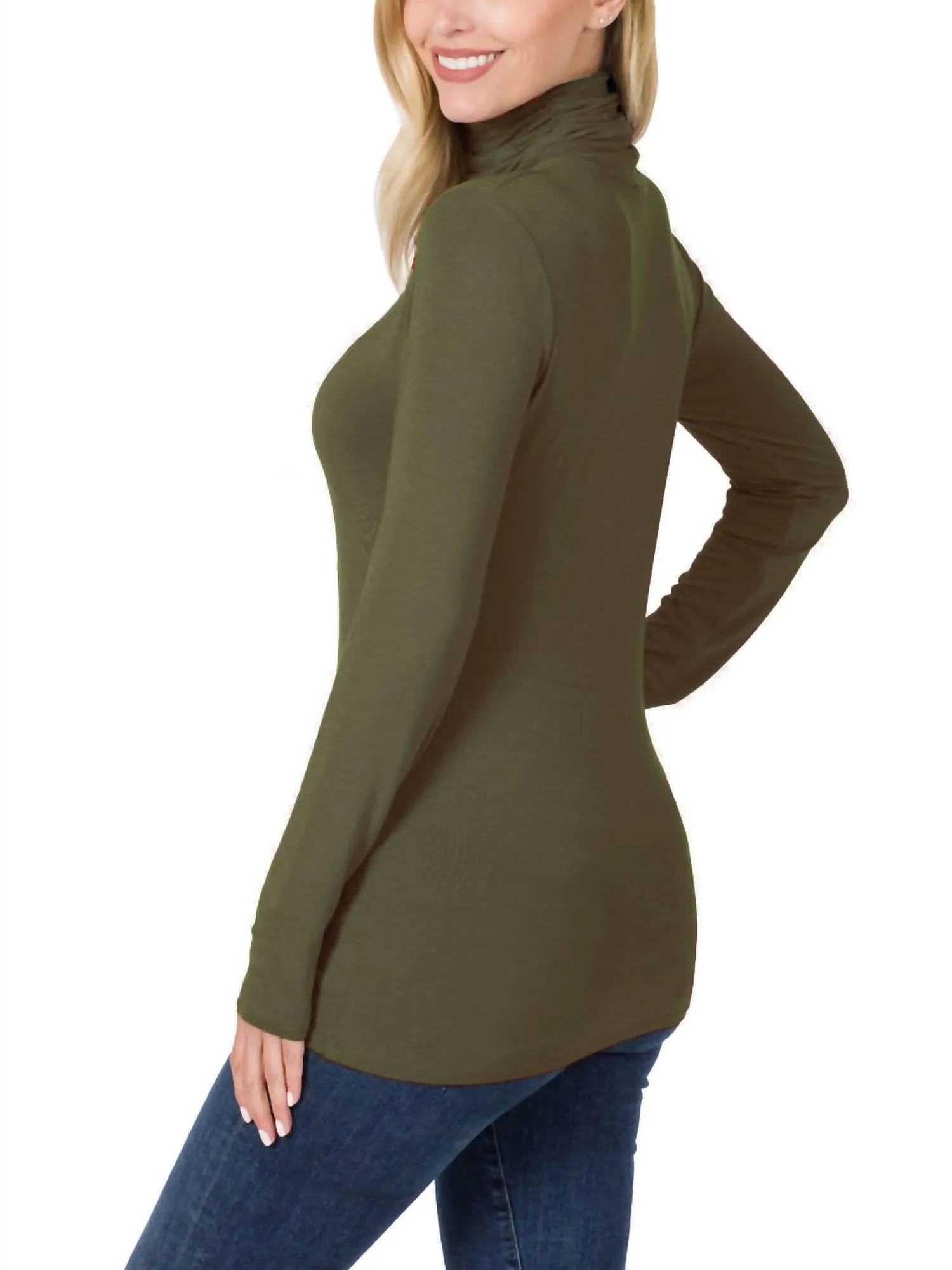 Luxe Rayon Turtleneck Top In Dark Olive