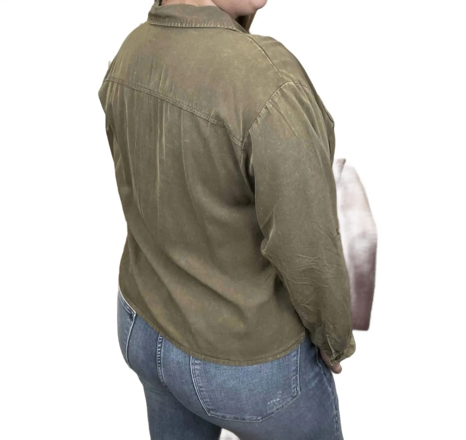 Made Your Choice Collared Button Up Long Sleeve Top In Olive