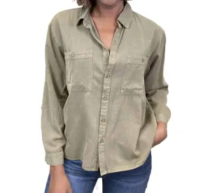 Made Your Choice Collared Button Up Long Sleeve Top In Olive